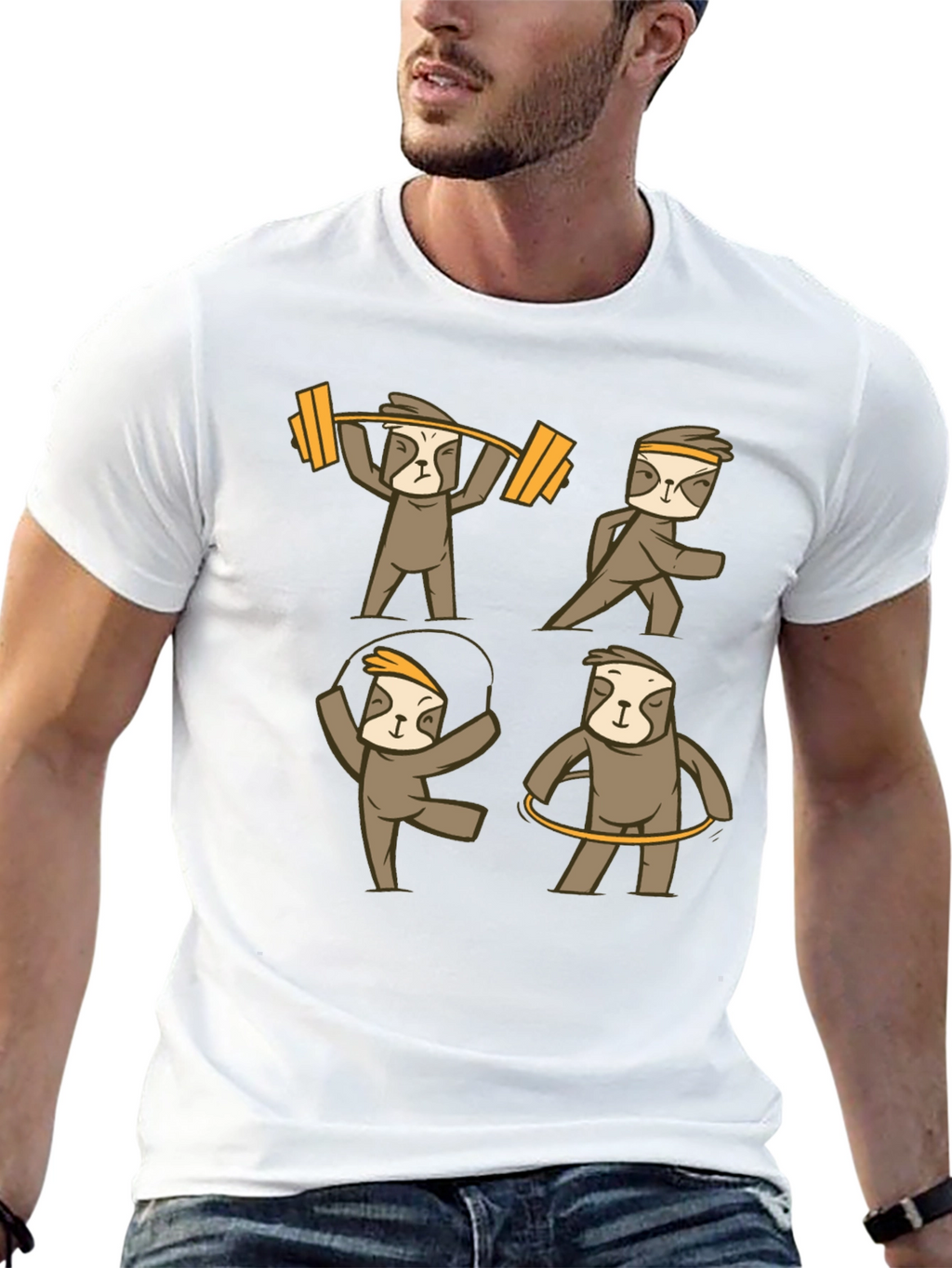 Sloth Workout Graphic T-Shirt - Black Cotton Tee