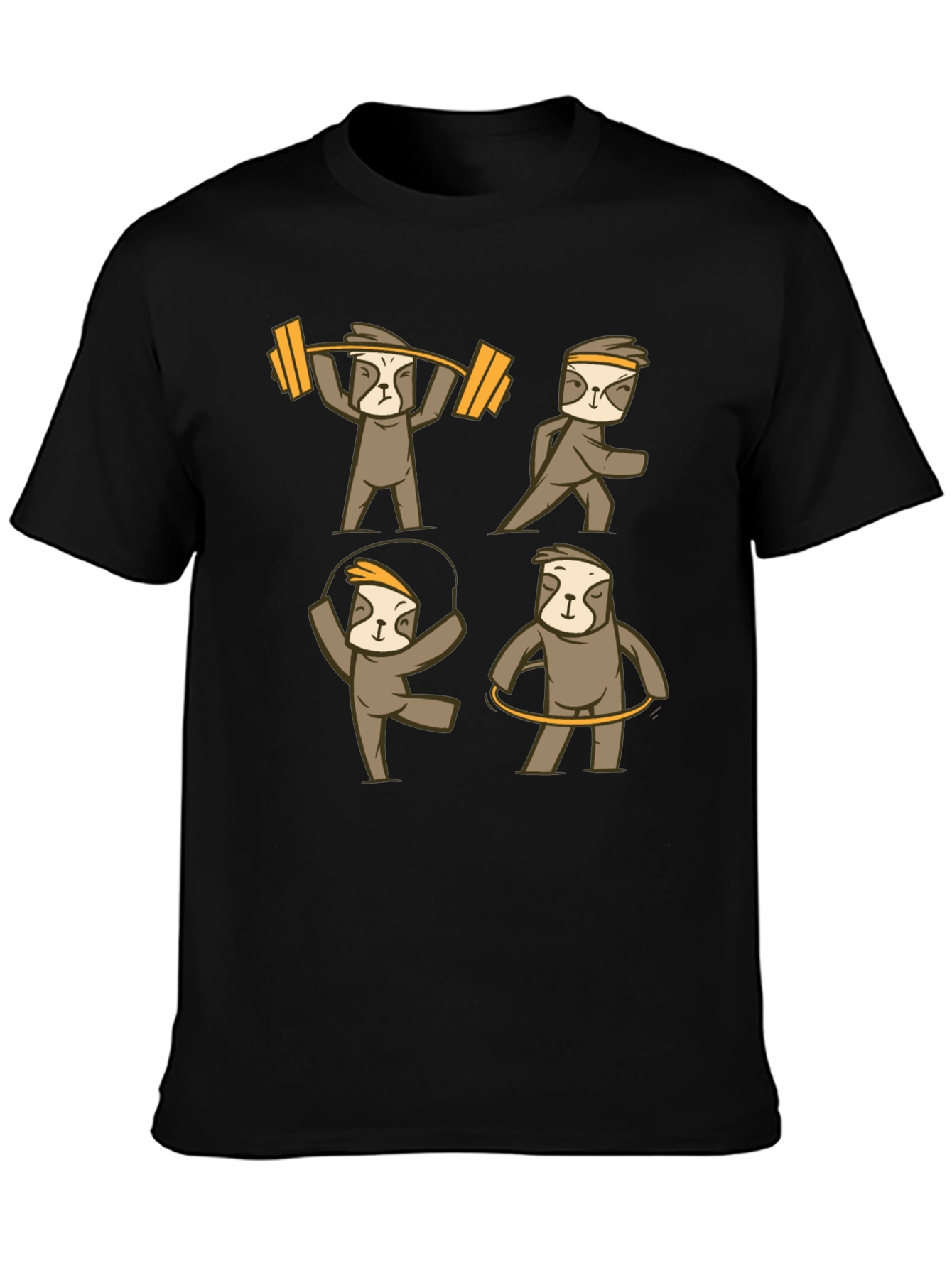 Sloth Workout Graphic T-Shirt - Black Cotton Tee