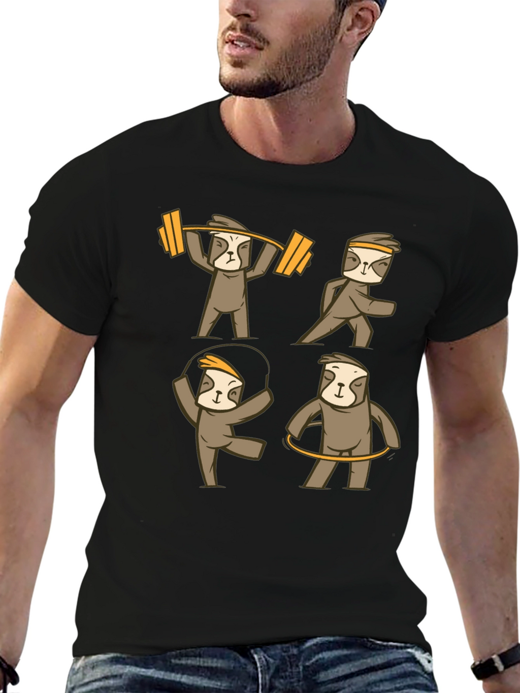 Sloth Workout Graphic T-Shirt - Black Cotton Tee