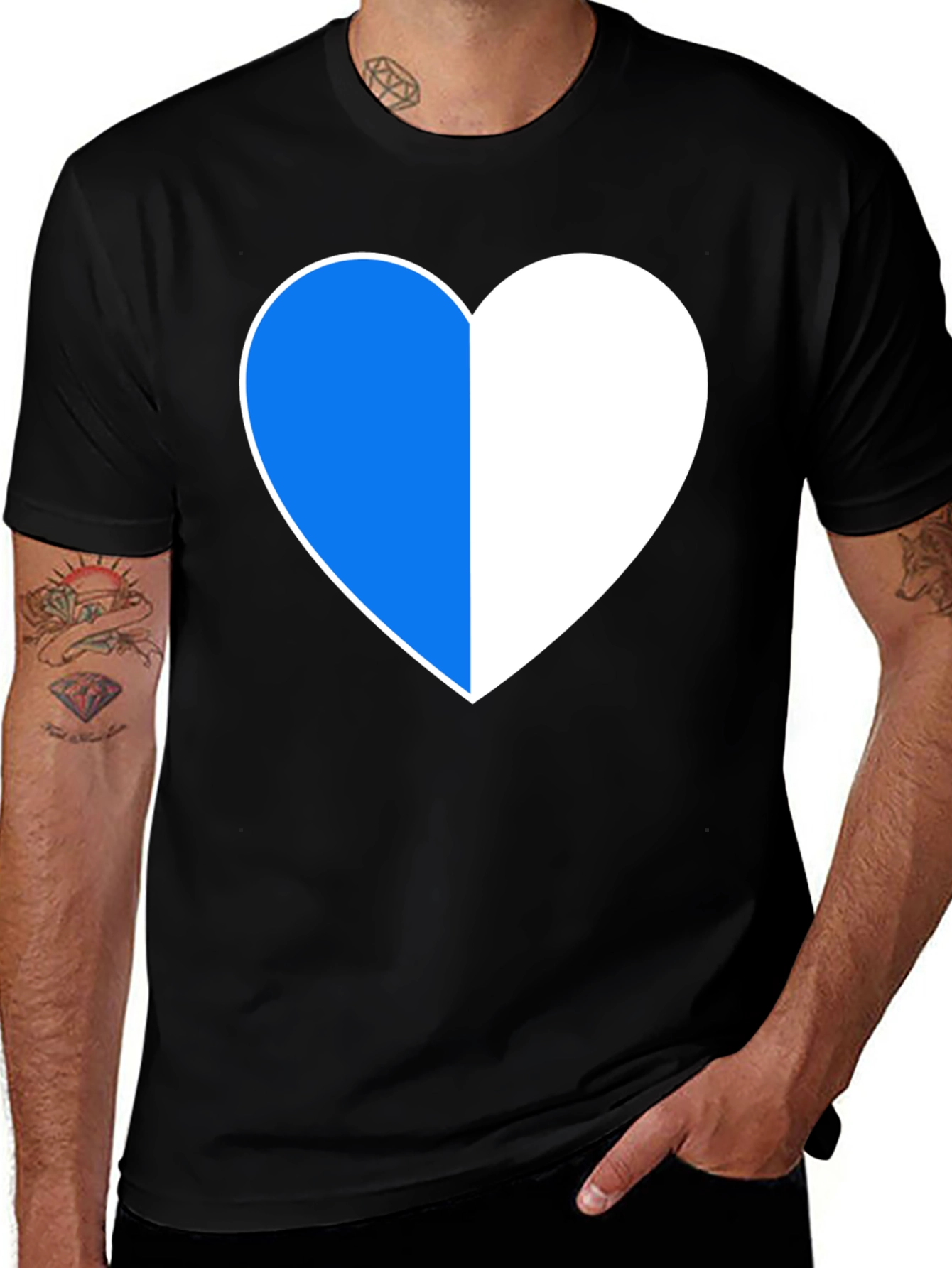 Two-Tone Heart Graphic Black T-Shirt