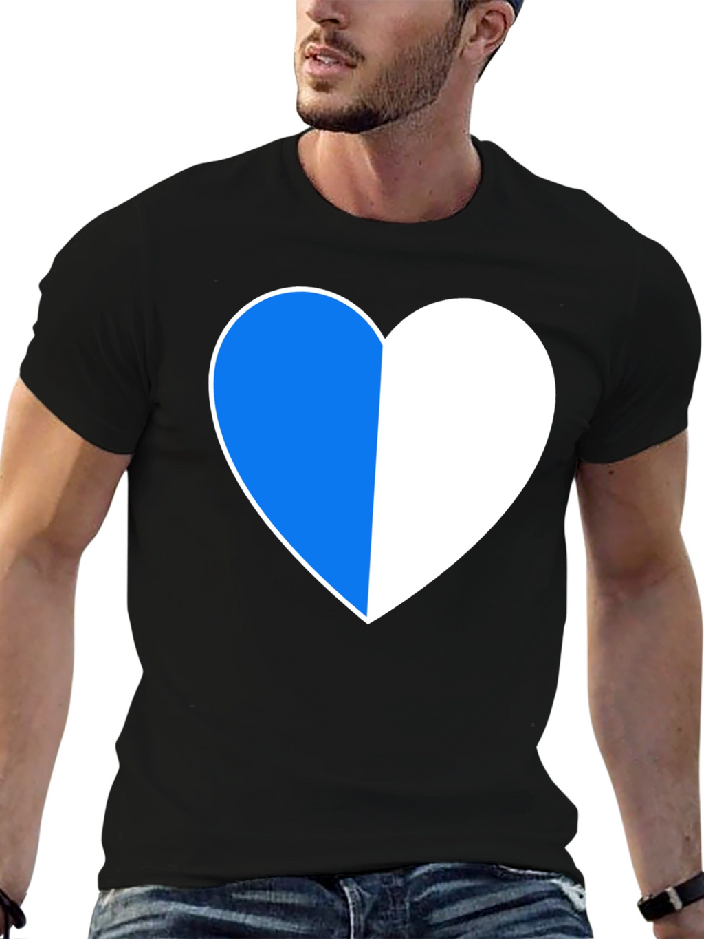 Two-Tone Heart Graphic Black T-Shirt