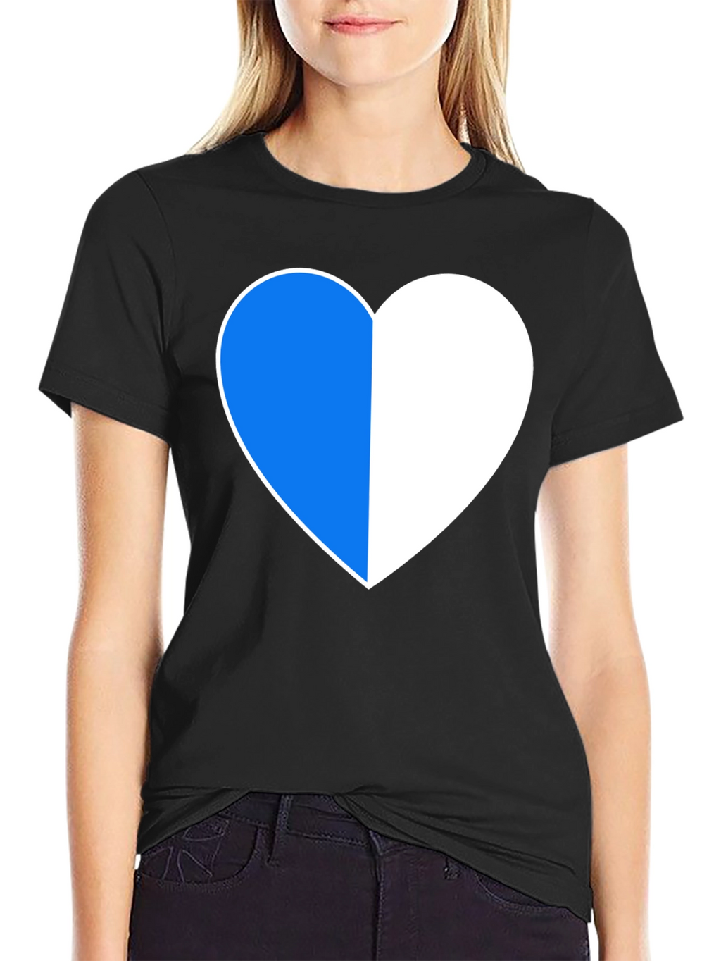 Two-Tone Heart Graphic Black T-Shirt