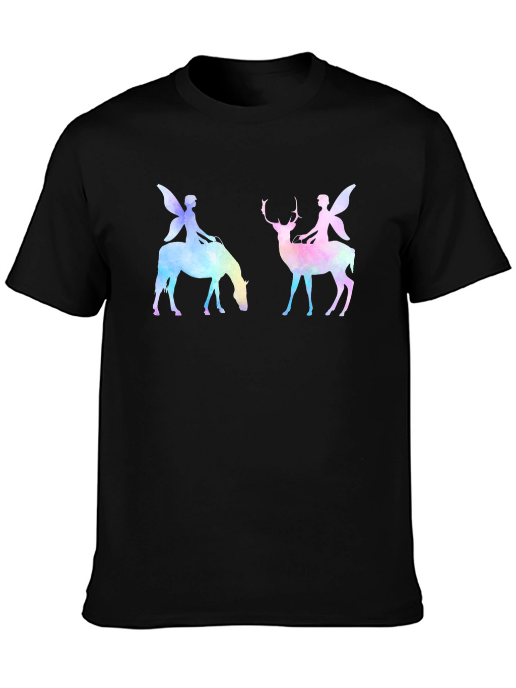 Fairy Deer & Horse Black Graphic Tee