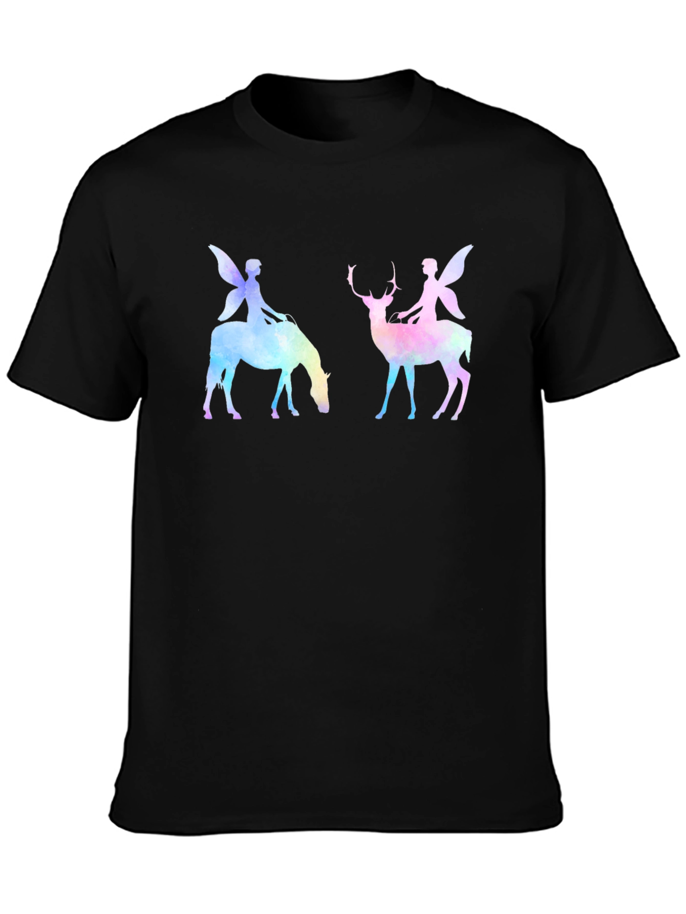 Fairy Deer & Horse Black Graphic Tee