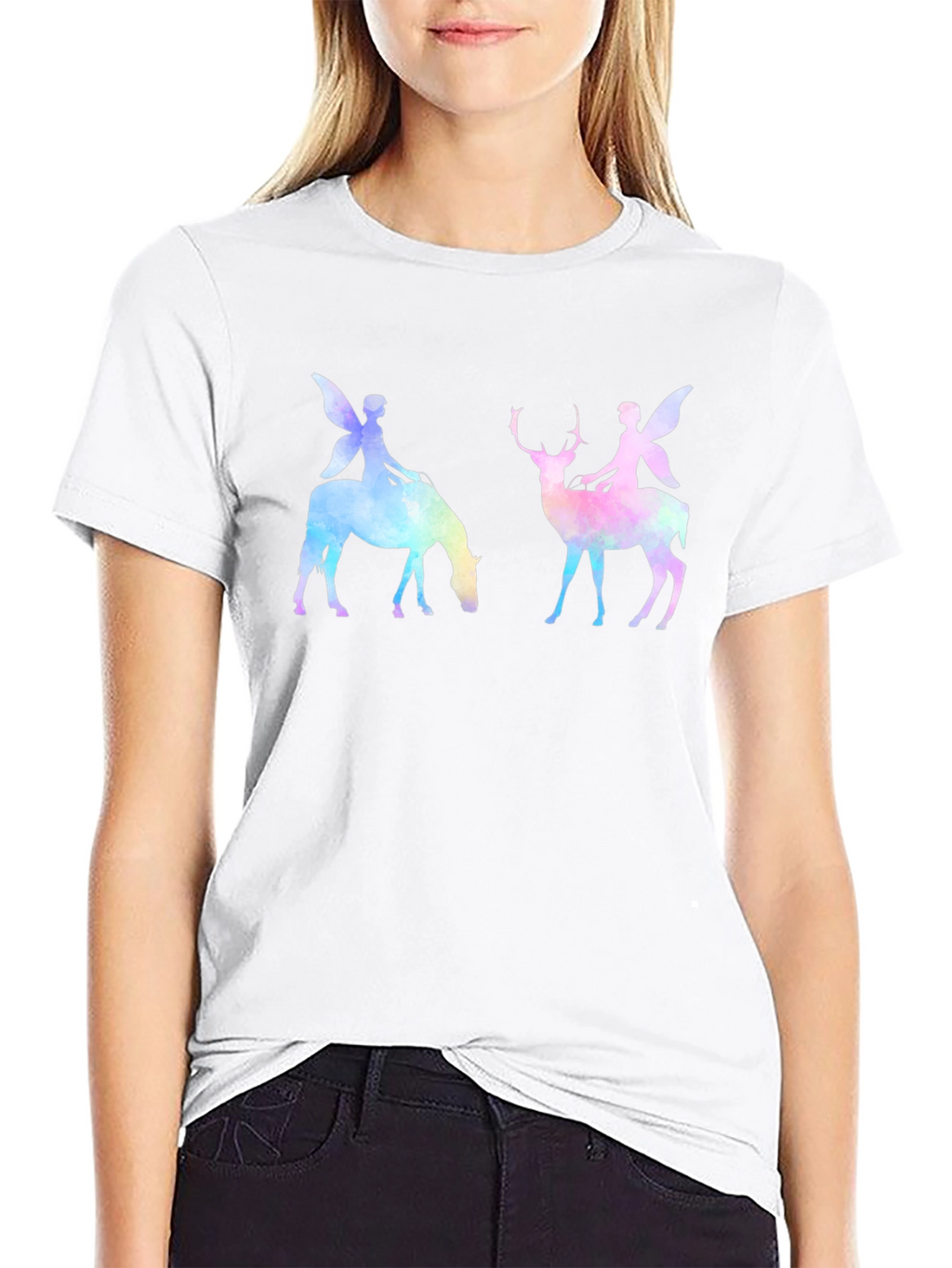 Fairy Deer & Horse Black Graphic Tee
