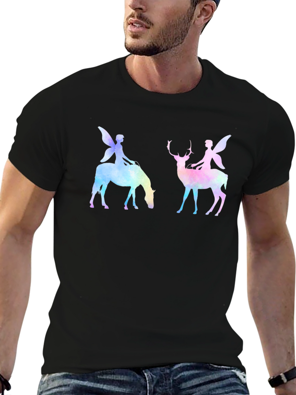 Fairy Deer & Horse Black Graphic Tee