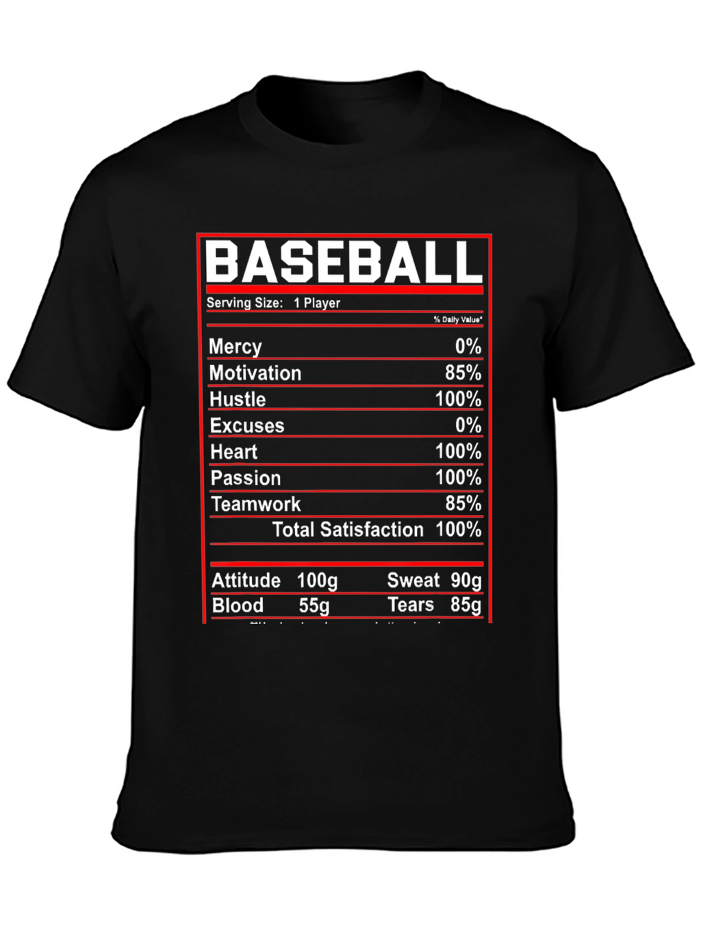Baseball Nutrition Facts T-Shirt