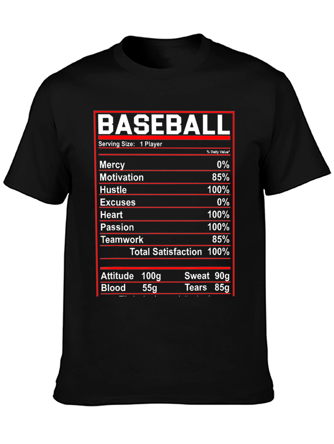Baseball Nutrition Facts T-Shirt