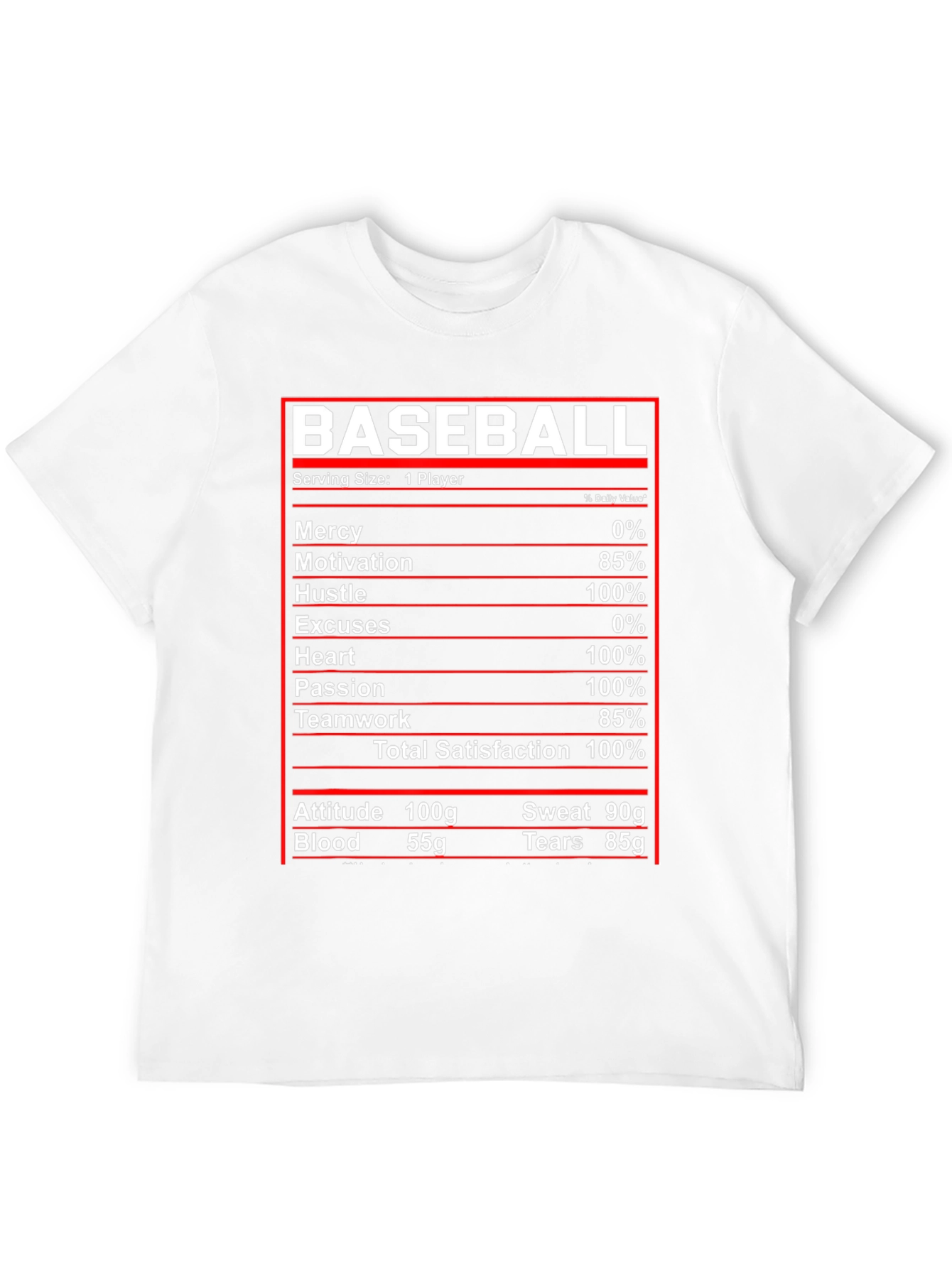 Baseball Nutrition Facts T-Shirt