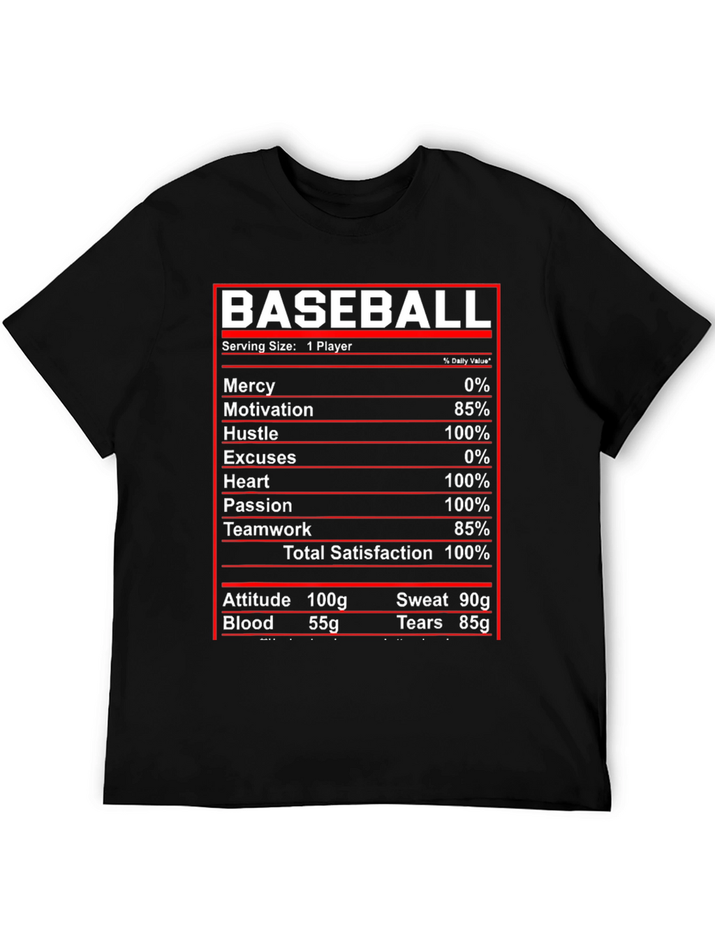 Baseball Nutrition Facts T-Shirt