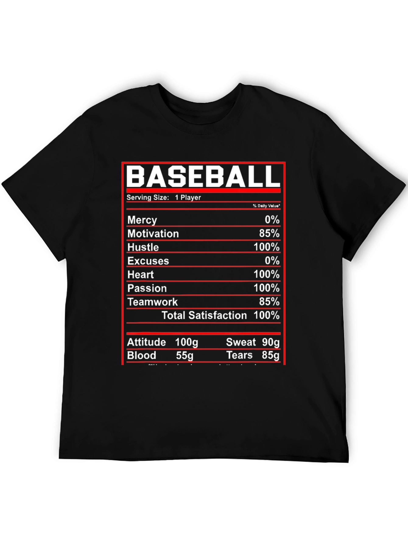 Baseball Nutrition Facts T-Shirt