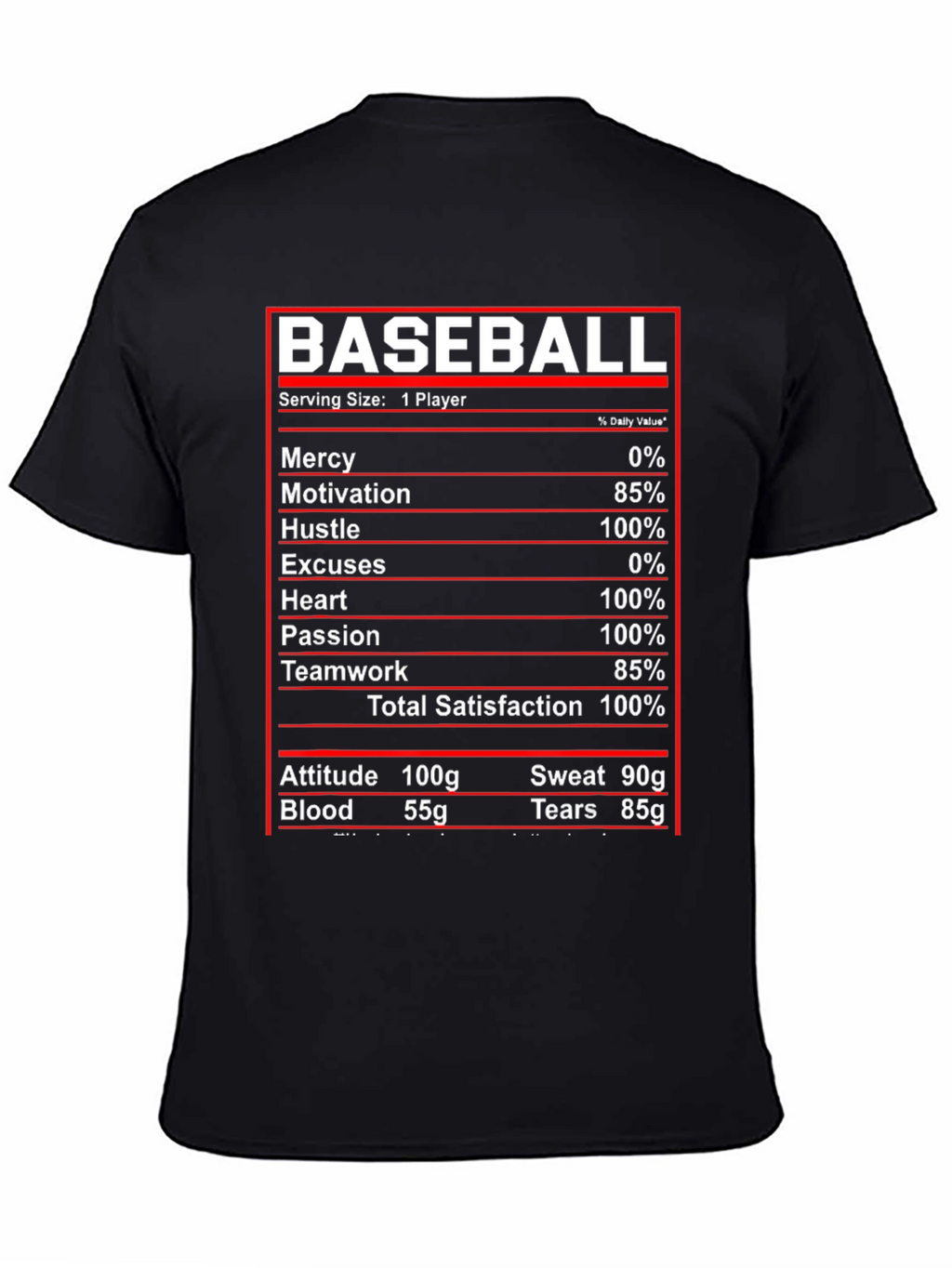 Baseball Nutrition Facts T-Shirt