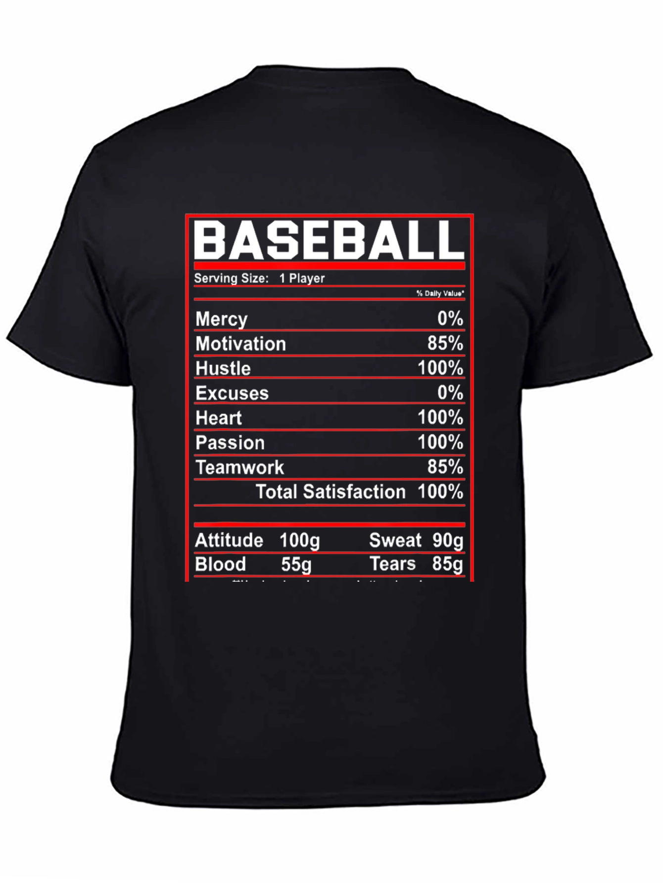 Baseball Nutrition Facts T-Shirt