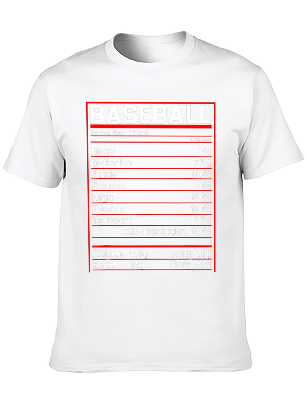 Baseball Nutrition Facts T-Shirt