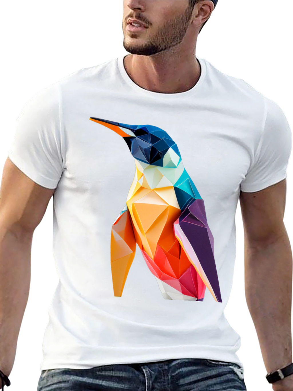 Geometric Penguin Graphic Tee - Modern Stylish Design