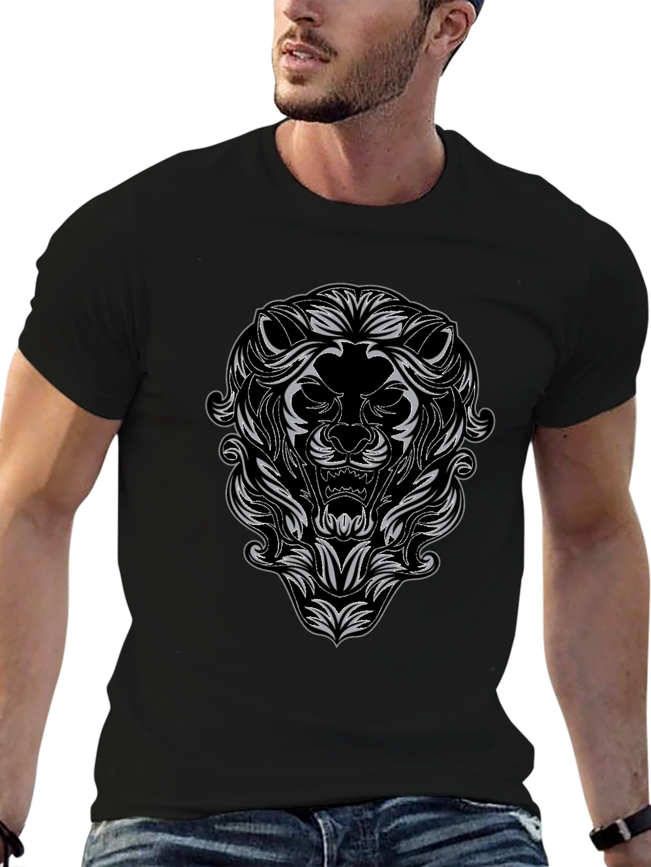Lion Head Graphic Black T-Shirt