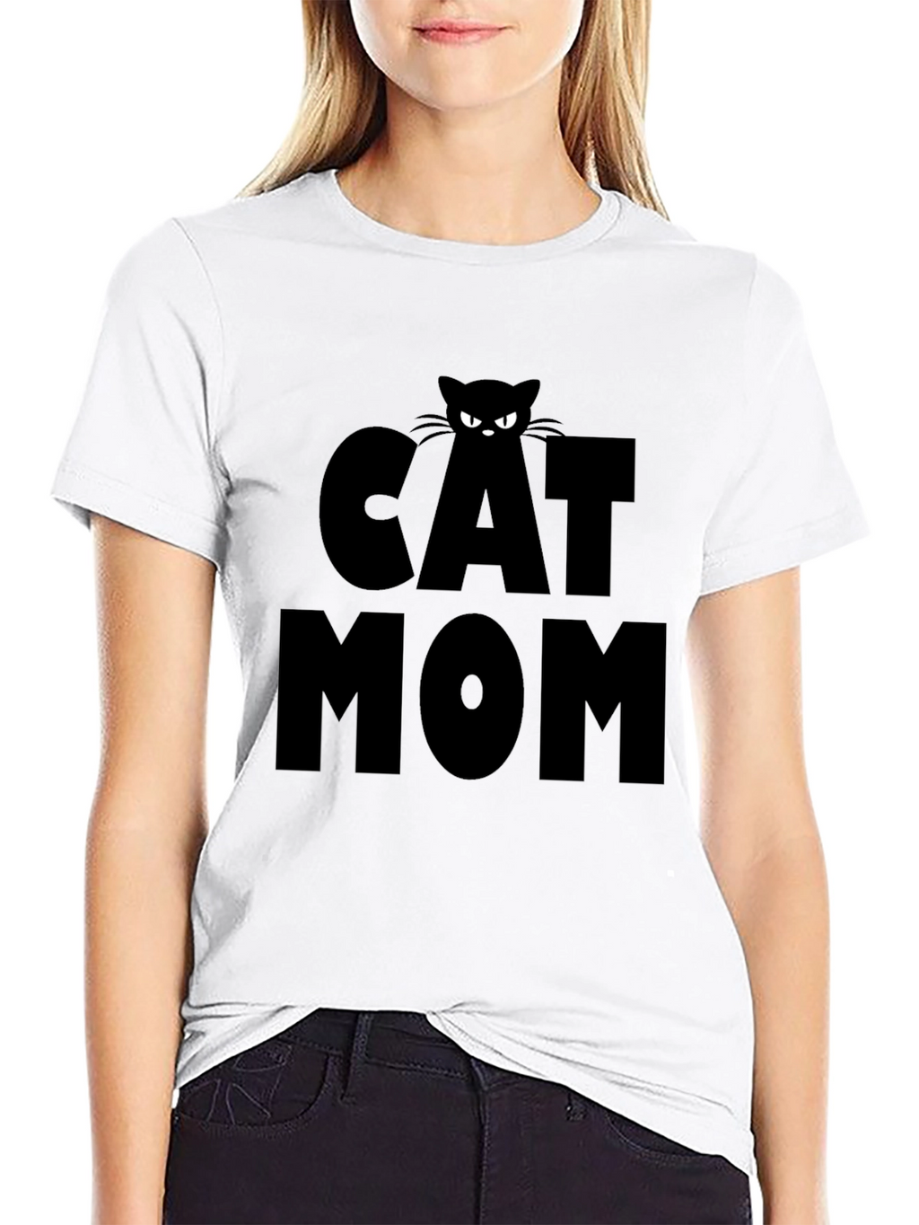 Cat Mom T-Shirt - Black Tee with Cat Design