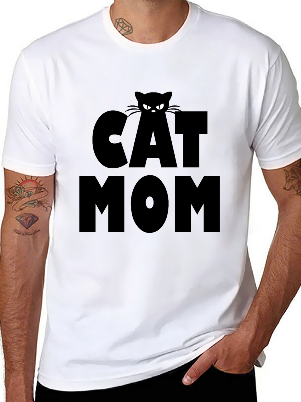 Cat Mom T-Shirt - Black Tee with Cat Design