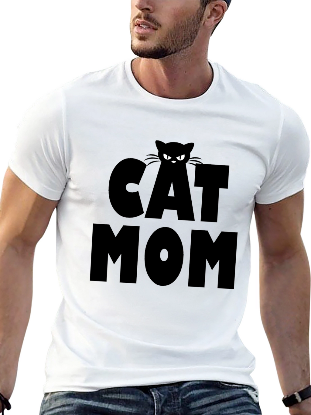 Cat Mom T-Shirt - Black Tee with Cat Design