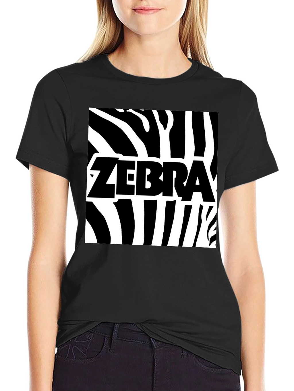 Zebra Print Graphic Tee - Black Cotton T-Shirt