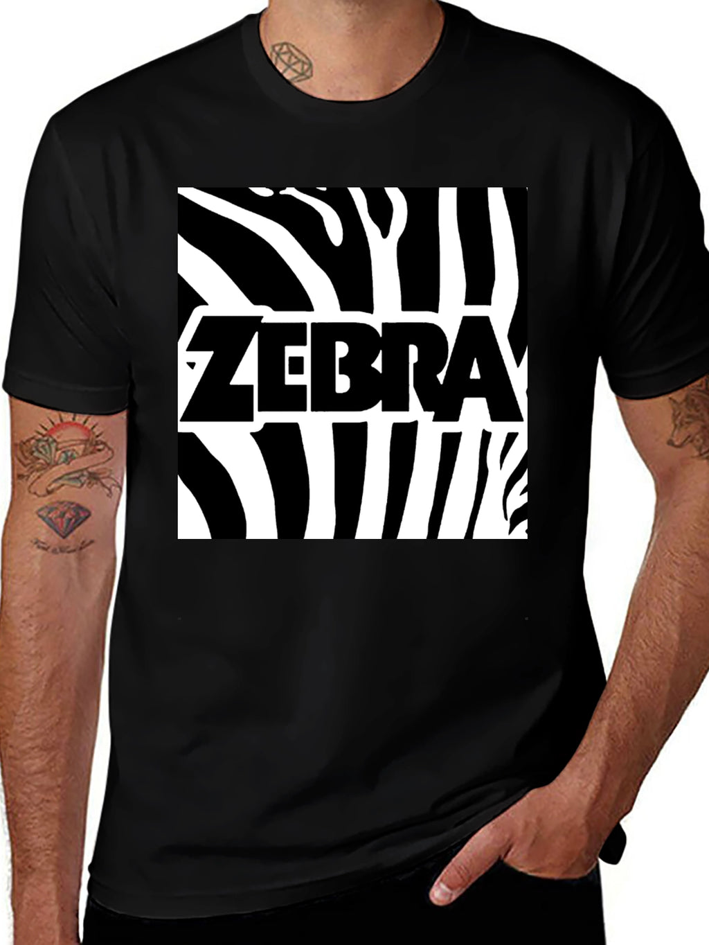 Zebra Print Graphic Tee - Black Cotton T-Shirt