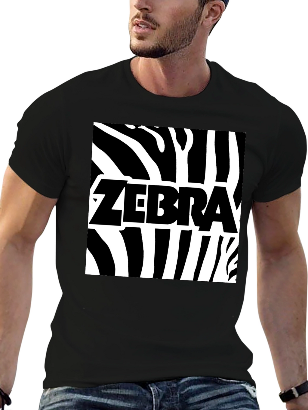 Zebra Print Graphic Tee - Black Cotton T-Shirt