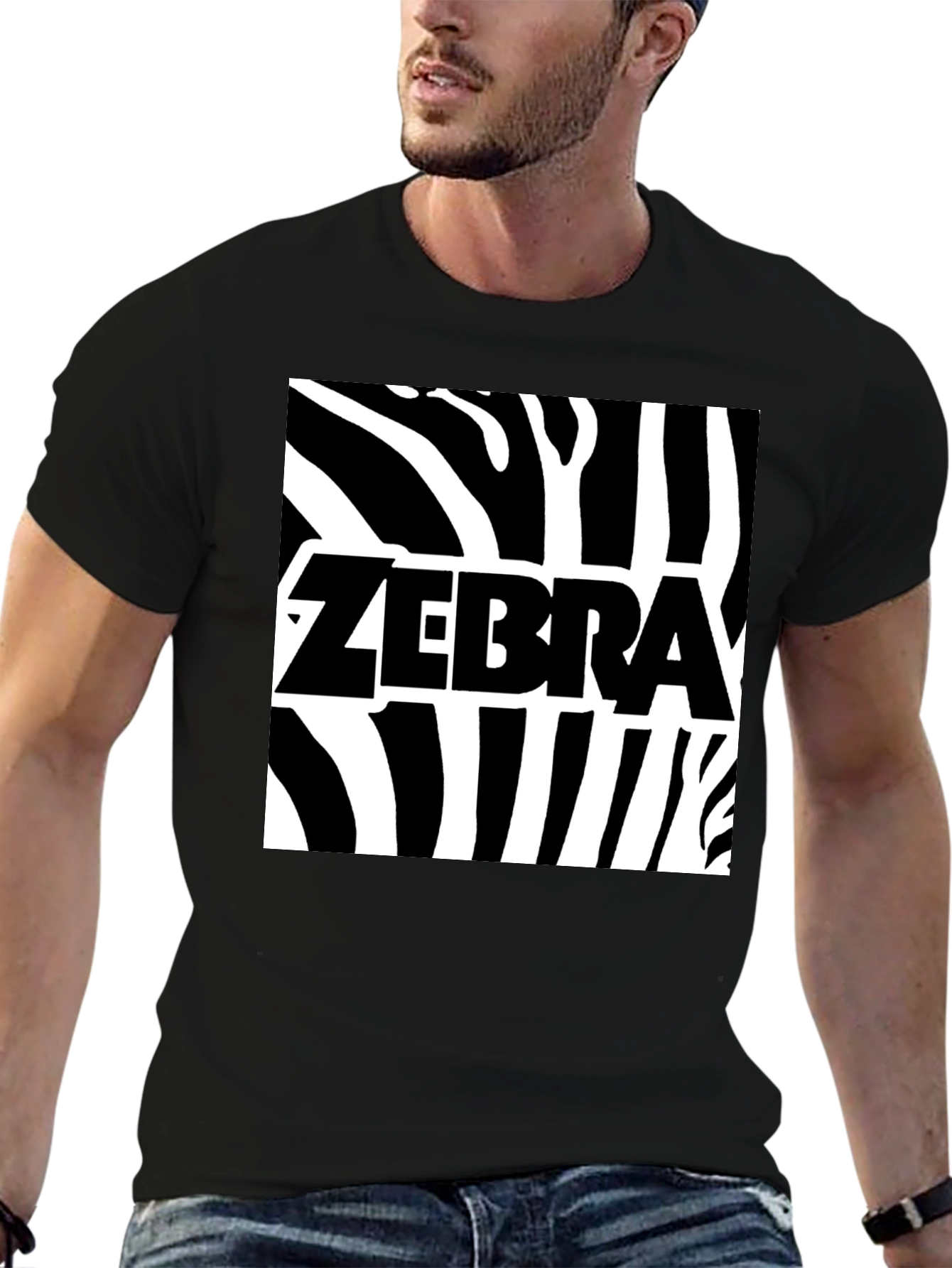 Zebra Print Graphic Tee - Black Cotton T-Shirt