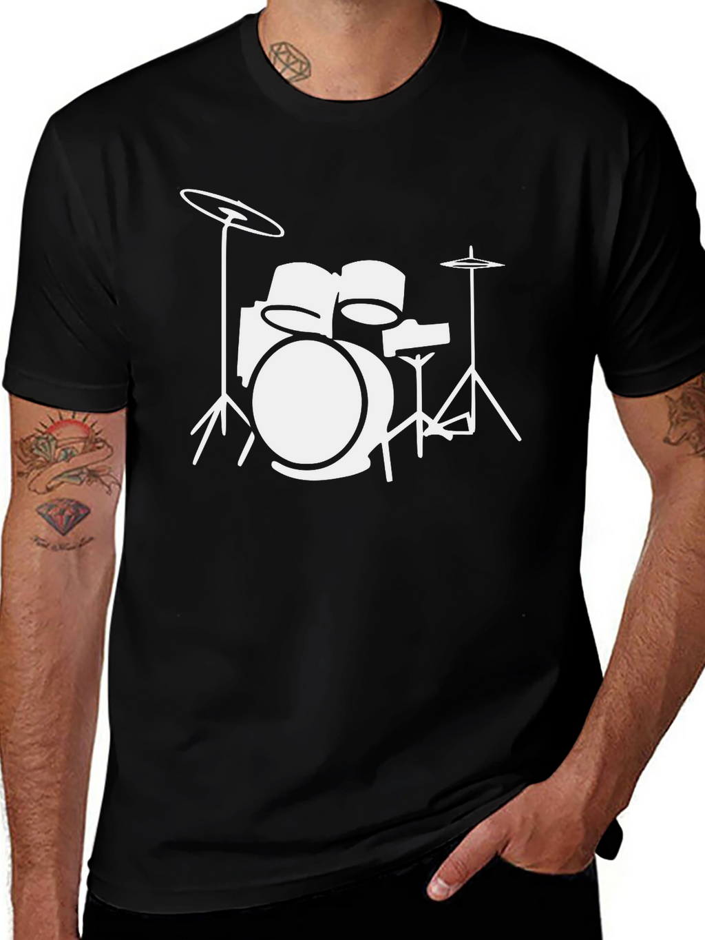 Drum Kit Graphic Tee - Black Cotton Band Shirt