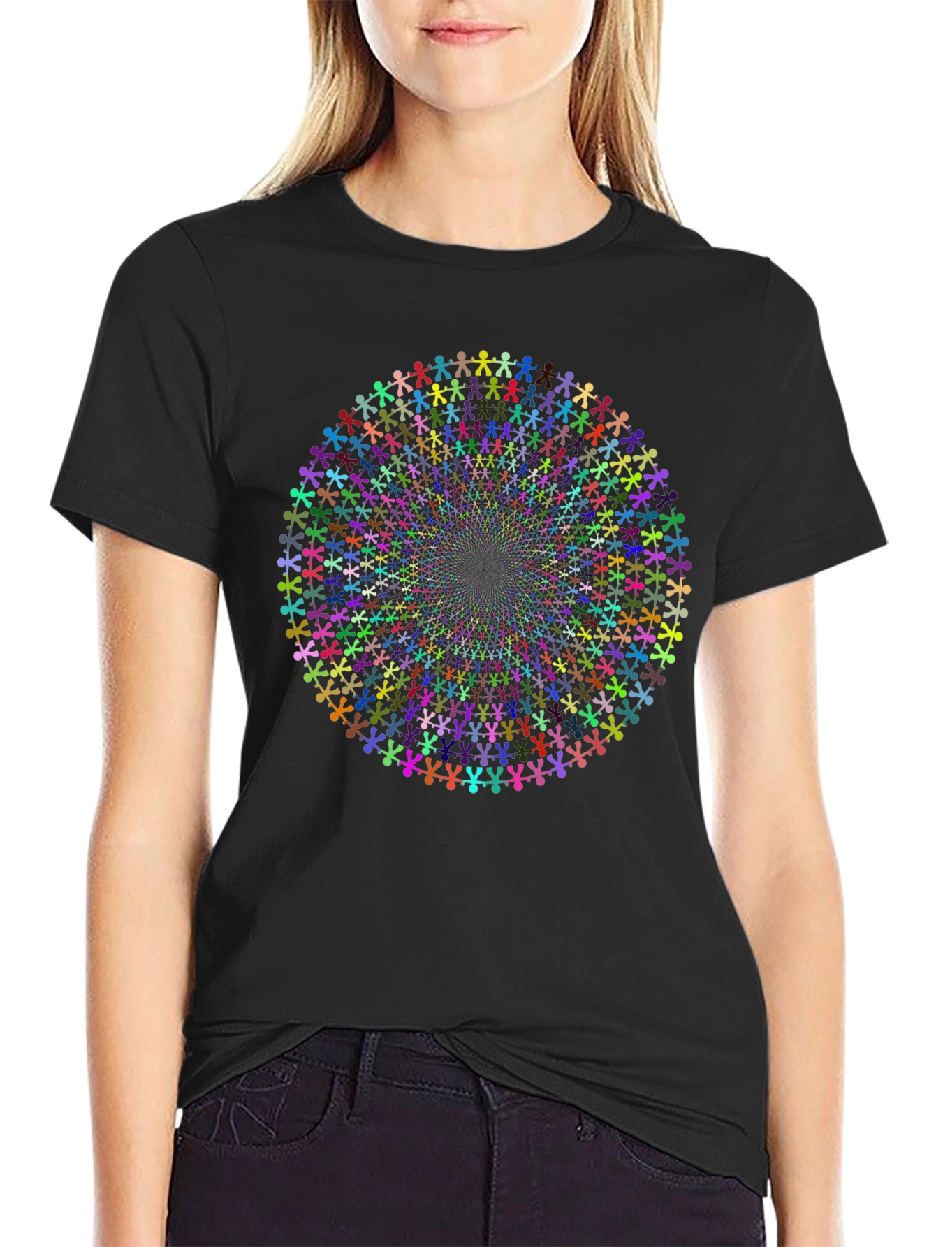 Kaleidoscope People Black Cotton Tee