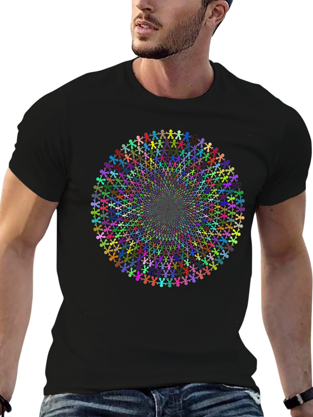Kaleidoscope People Black Cotton Tee
