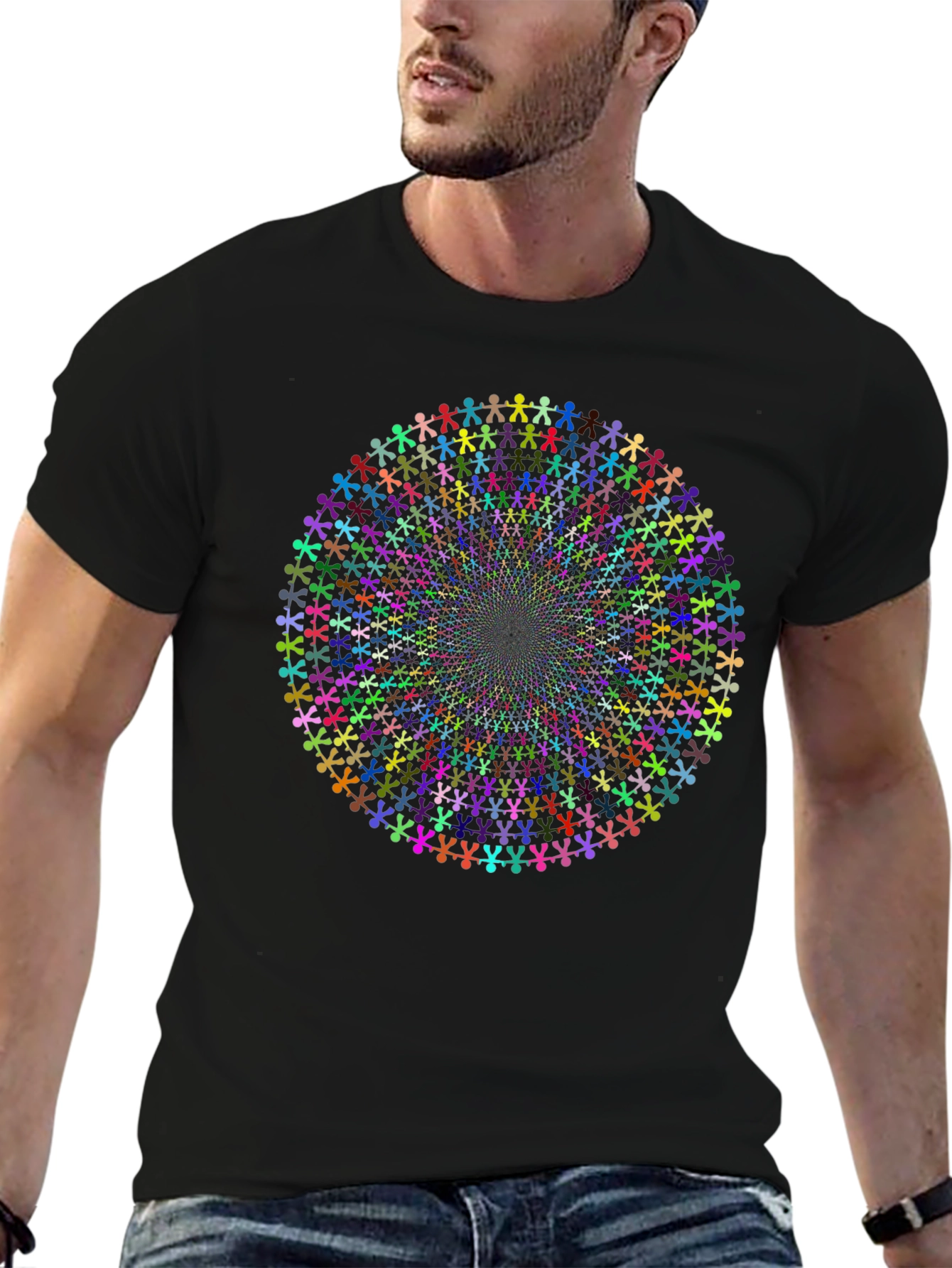 Kaleidoscope People Black Cotton Tee