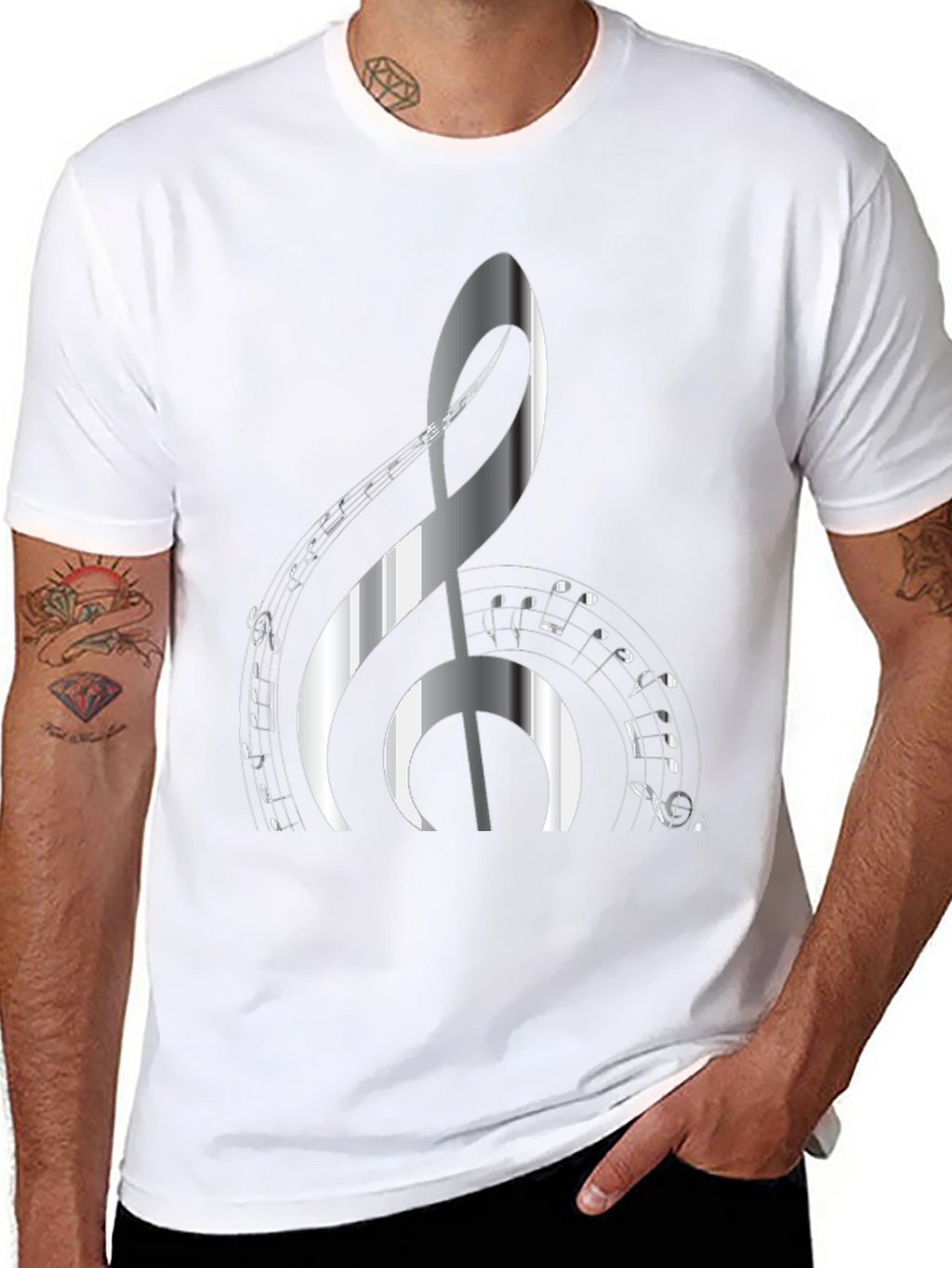 Musical Note Graphic Print Black T-Shirt