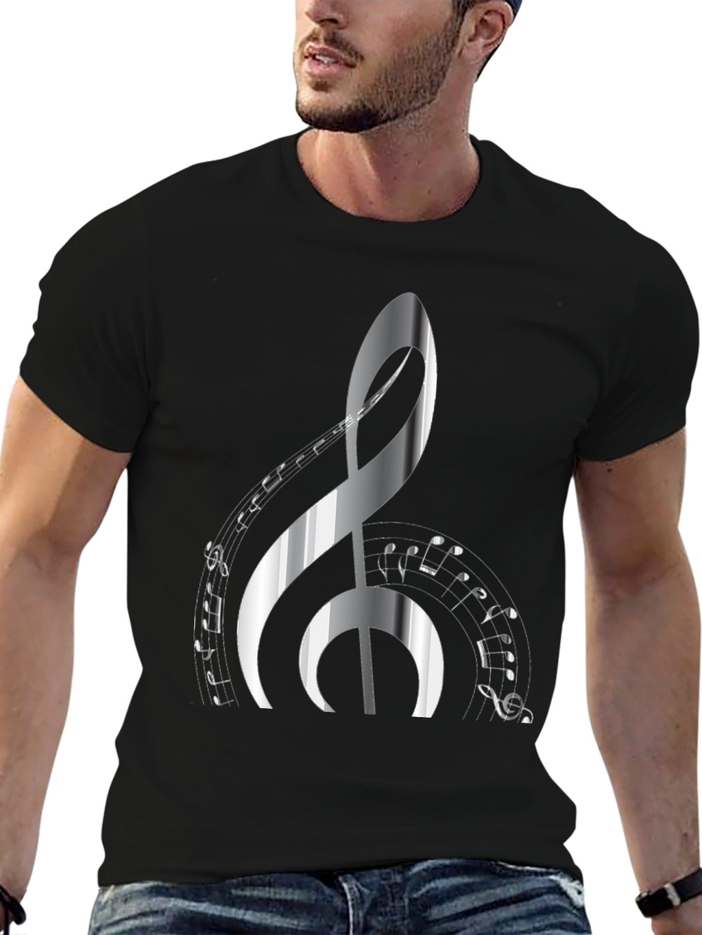 Musical Note Graphic Print Black T-Shirt