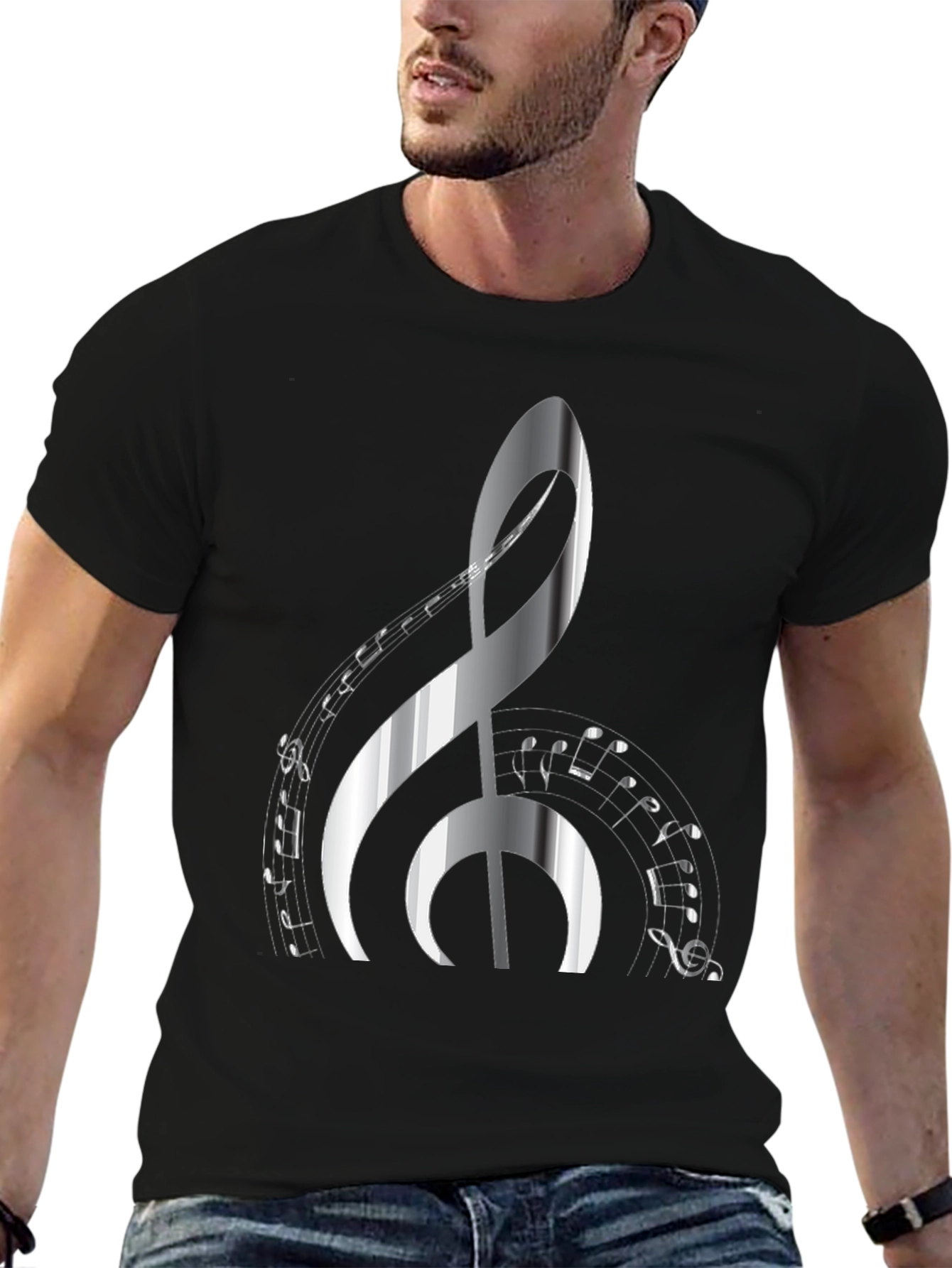 Musical Note Graphic Print Black T-Shirt