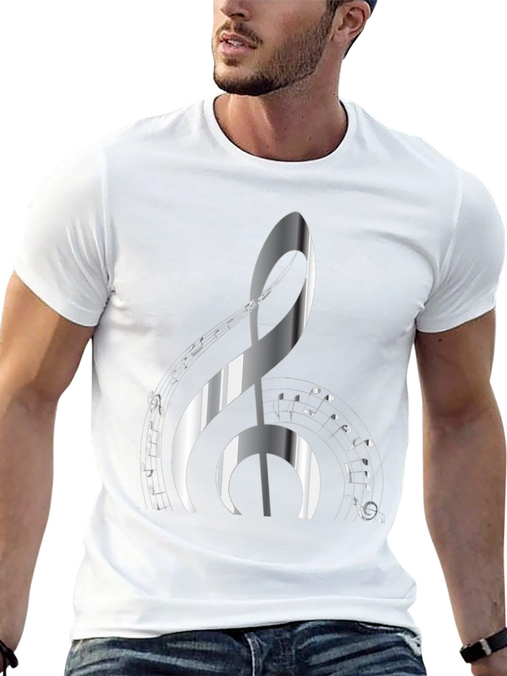 Musical Note Graphic Print Black T-Shirt