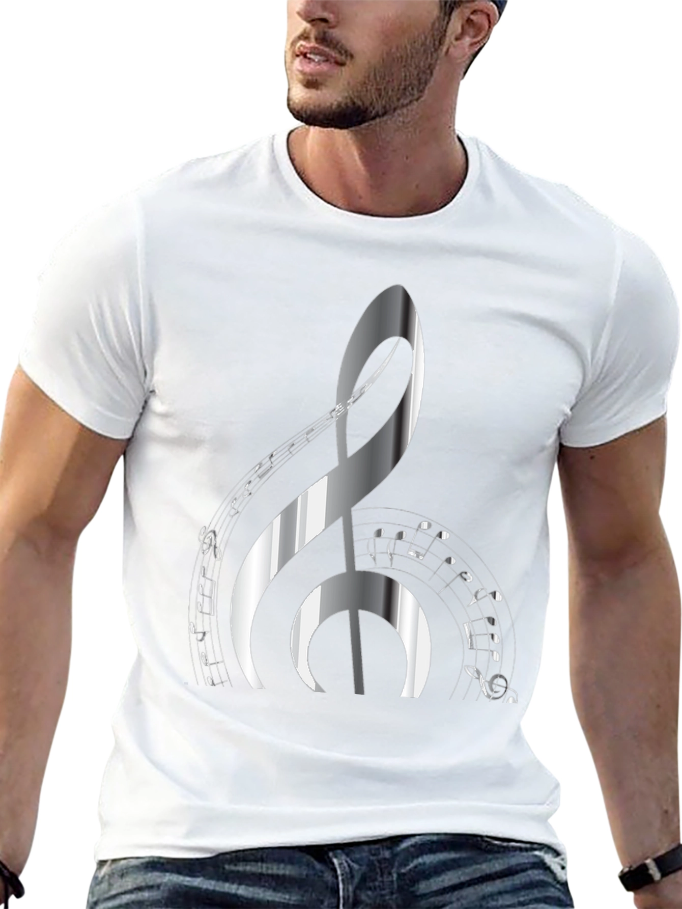 Musical Note Graphic Print Black T-Shirt