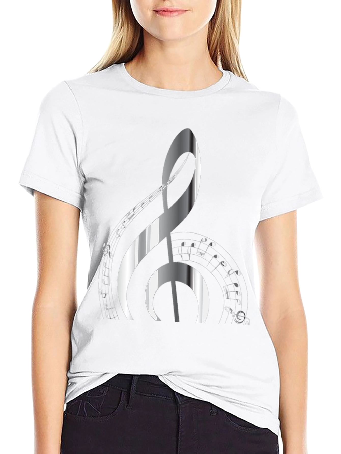 Musical Note Graphic Print Black T-Shirt