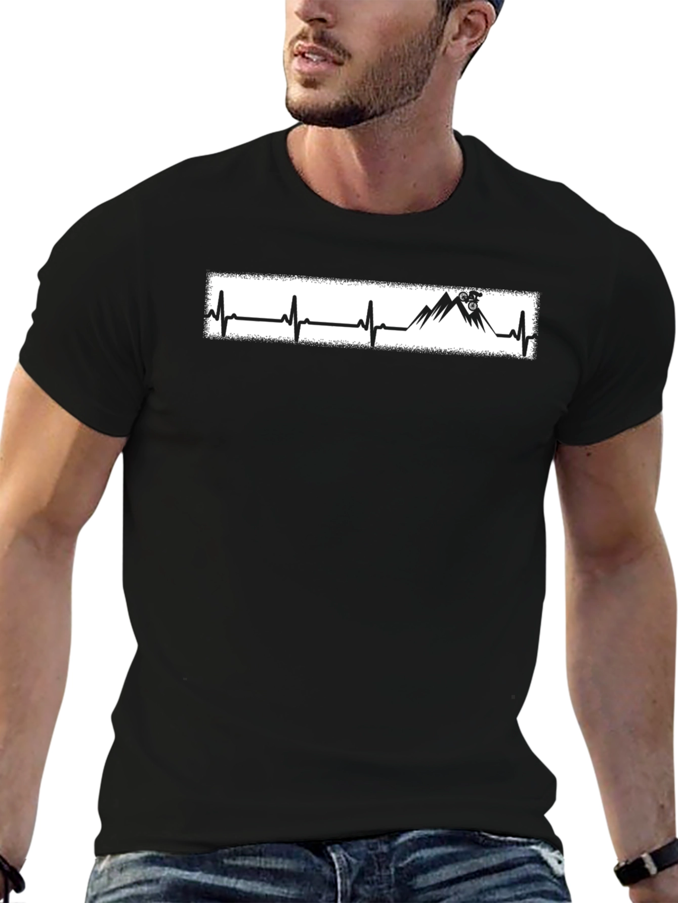 Mountain Biker Heartbeat Graphic T-Shirt