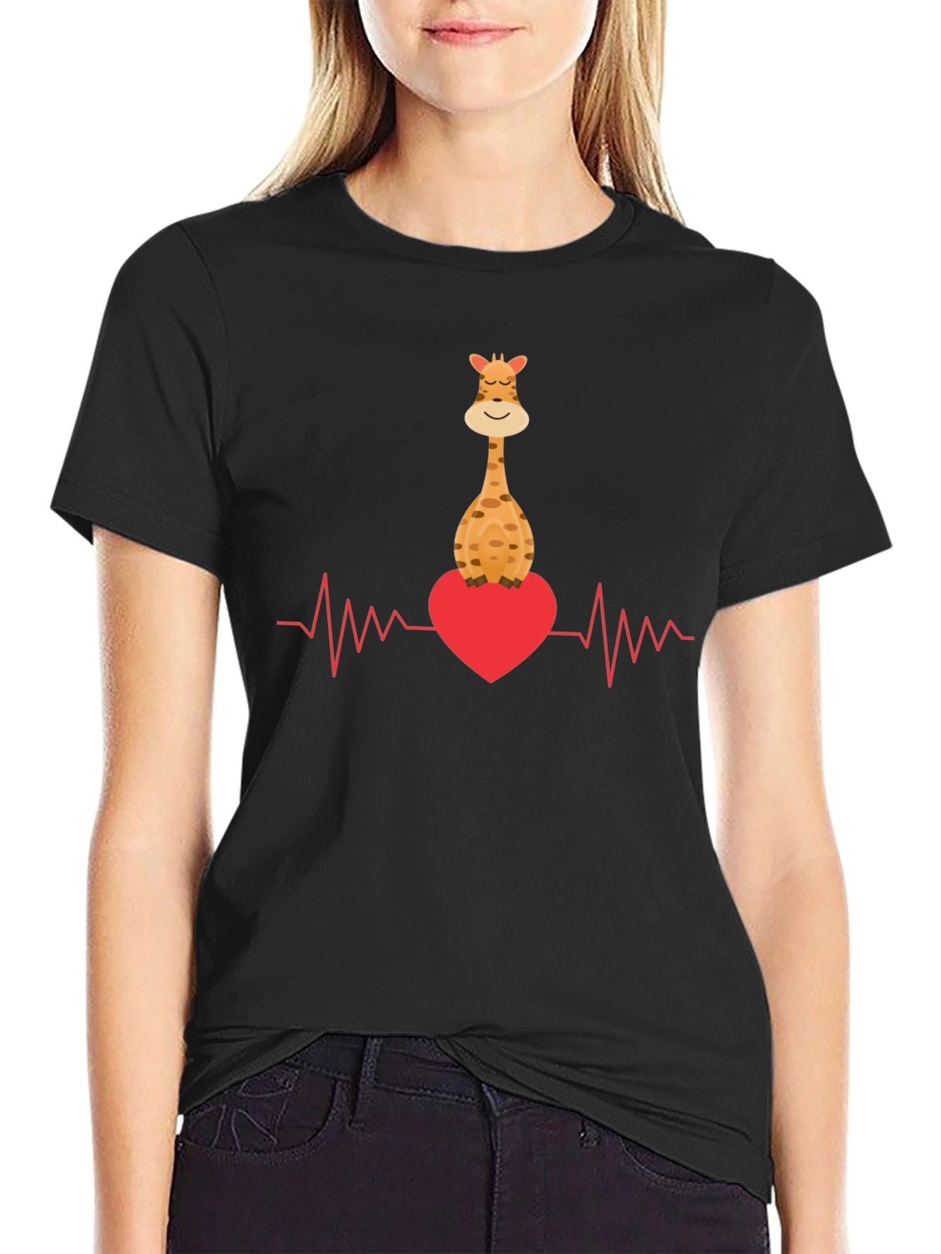 Giraffe Heartbeat Graphic Tee - Love Animals