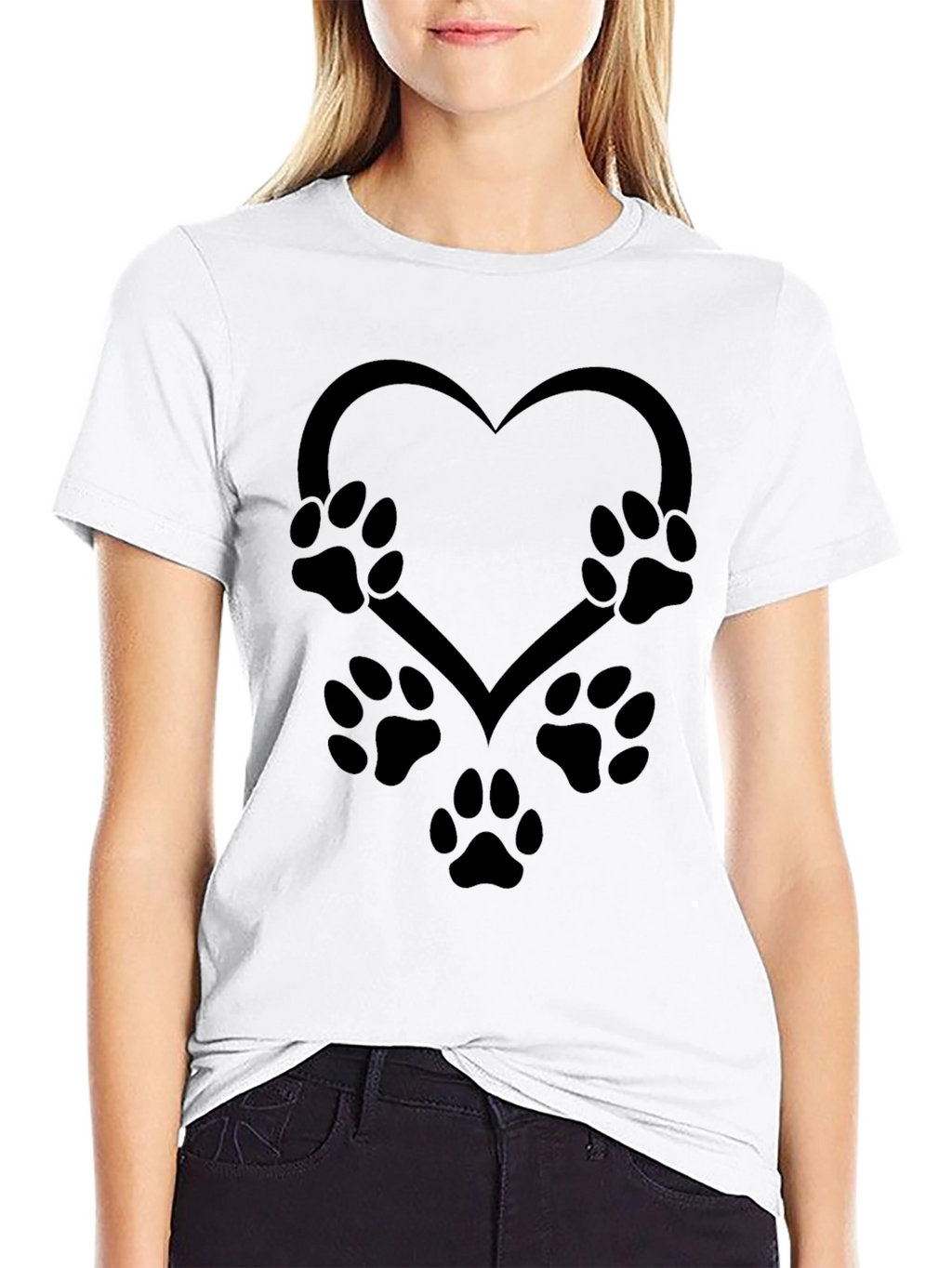 Paw Print Heart Tee - Black Unisex