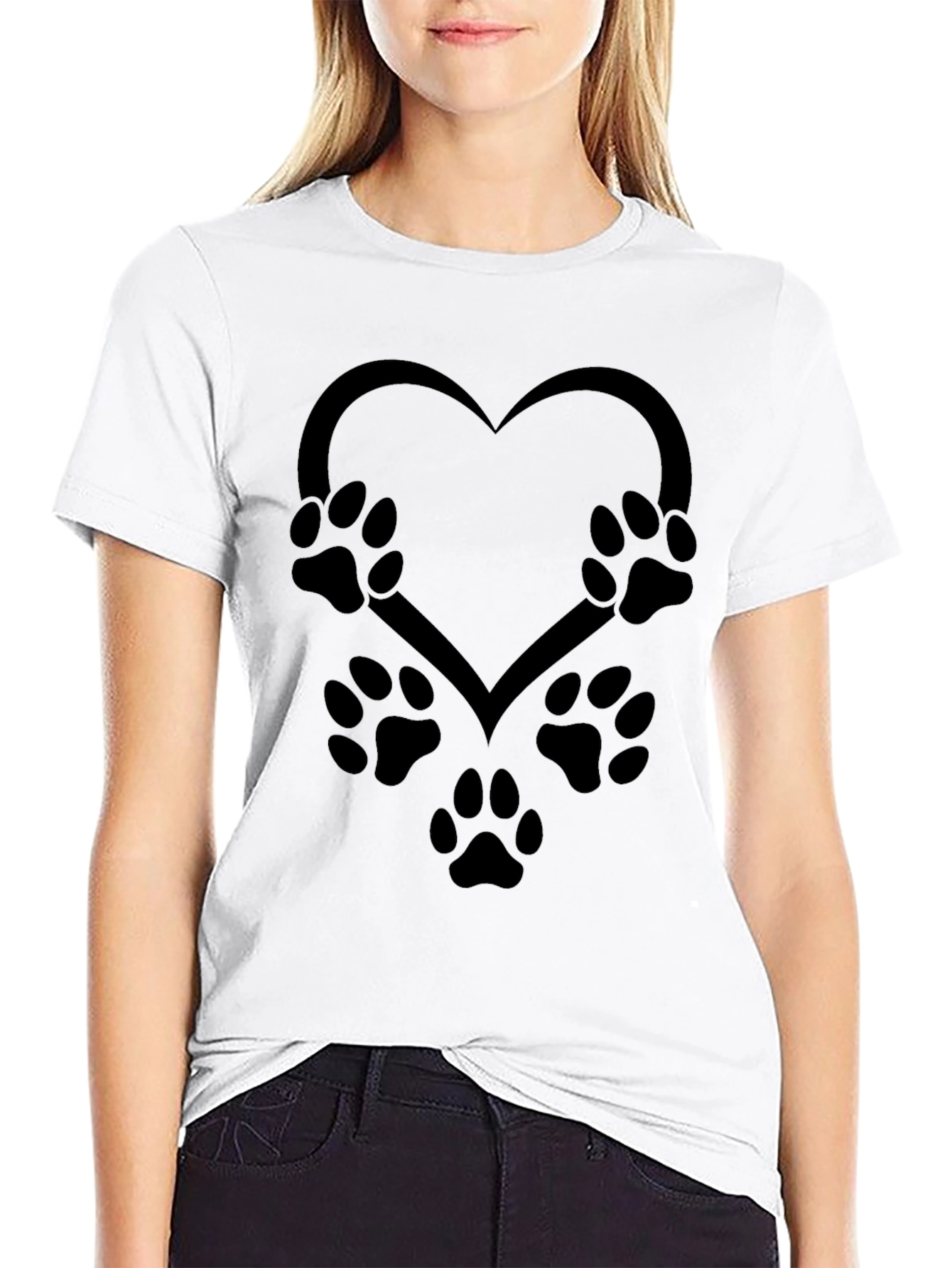 Paw Print Heart Tee - Black Unisex