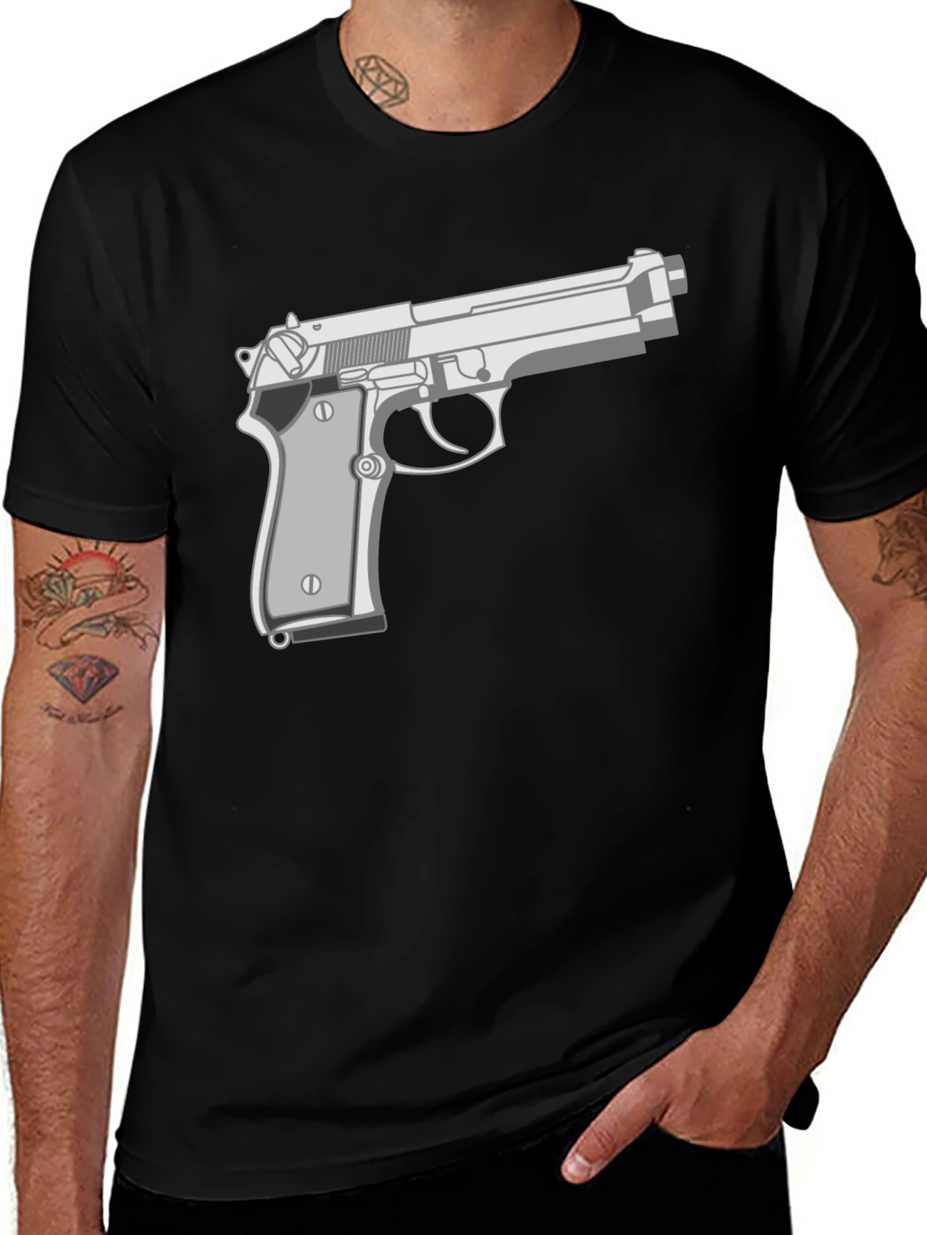 Black Gun Graphic Tee - Edgy Streetwear