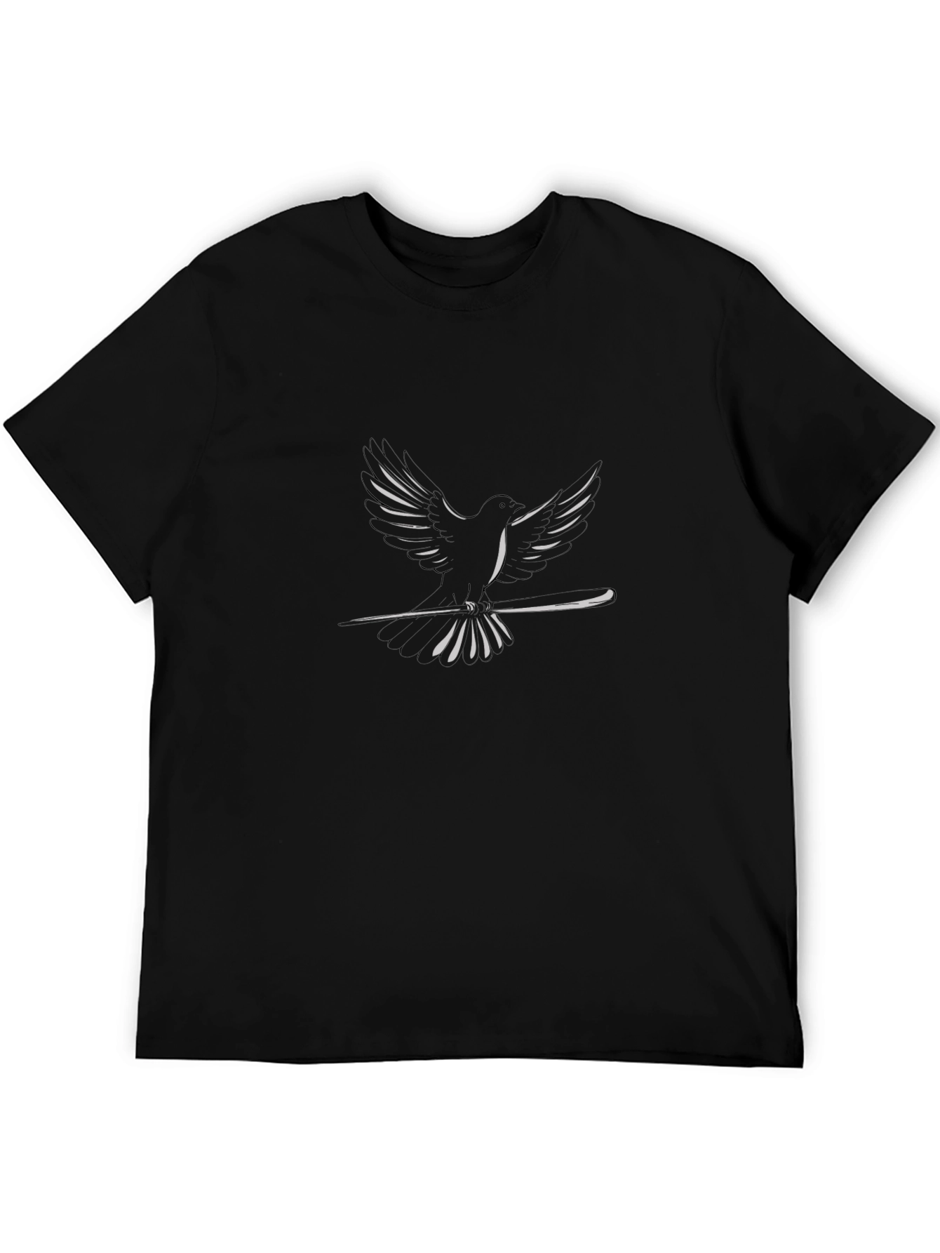 Dove on Branch Graphic Tee - Casual Black T-Shirt