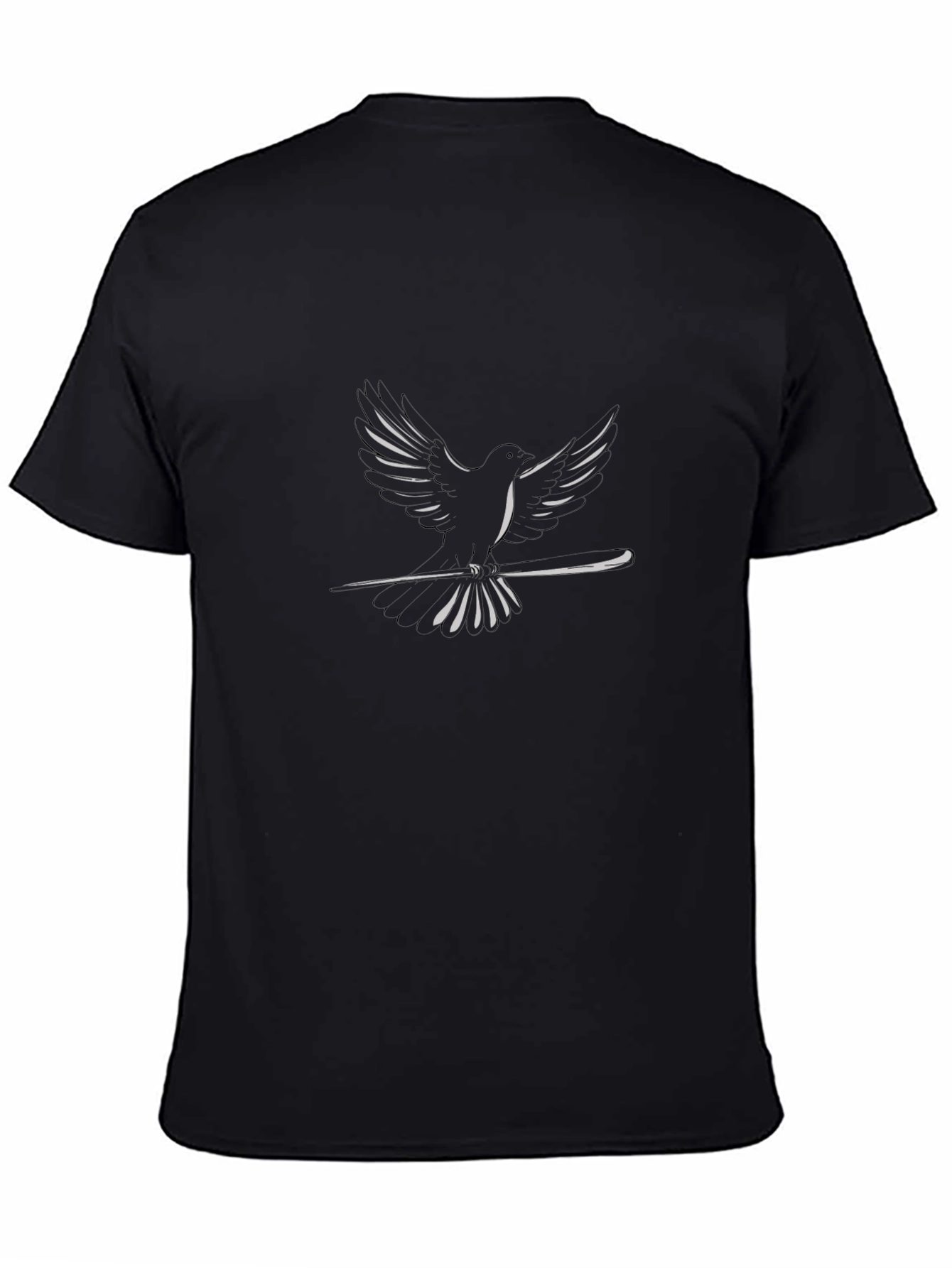 Dove on Branch Graphic Tee - Casual Black T-Shirt