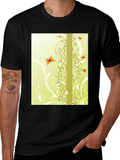 Stylish Black T-Shirt with Butterfly Vine Design