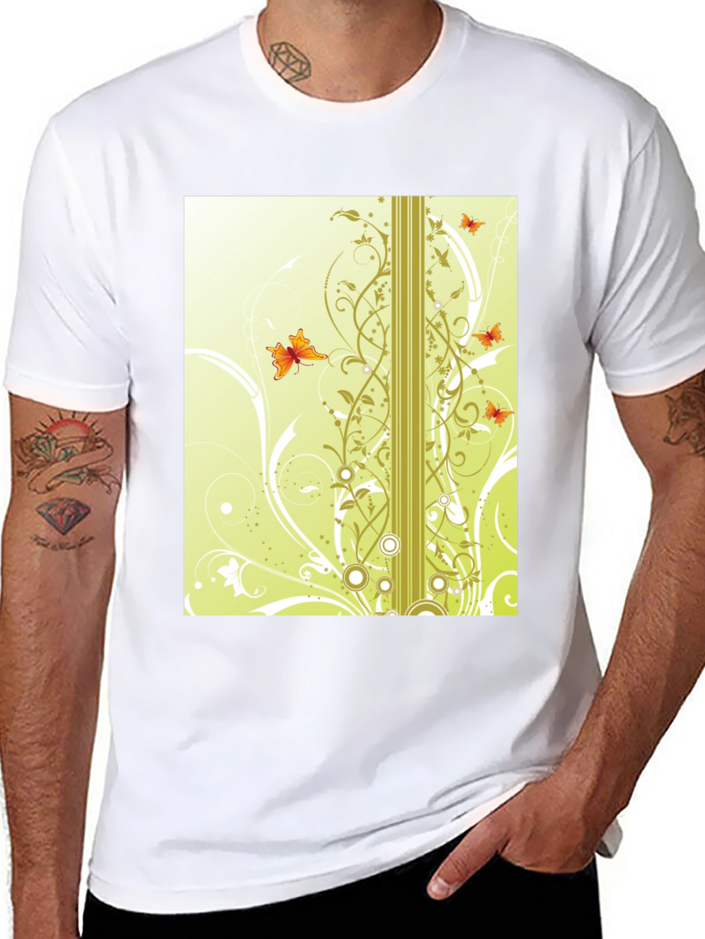 Stylish Black T-Shirt with Butterfly Vine Design