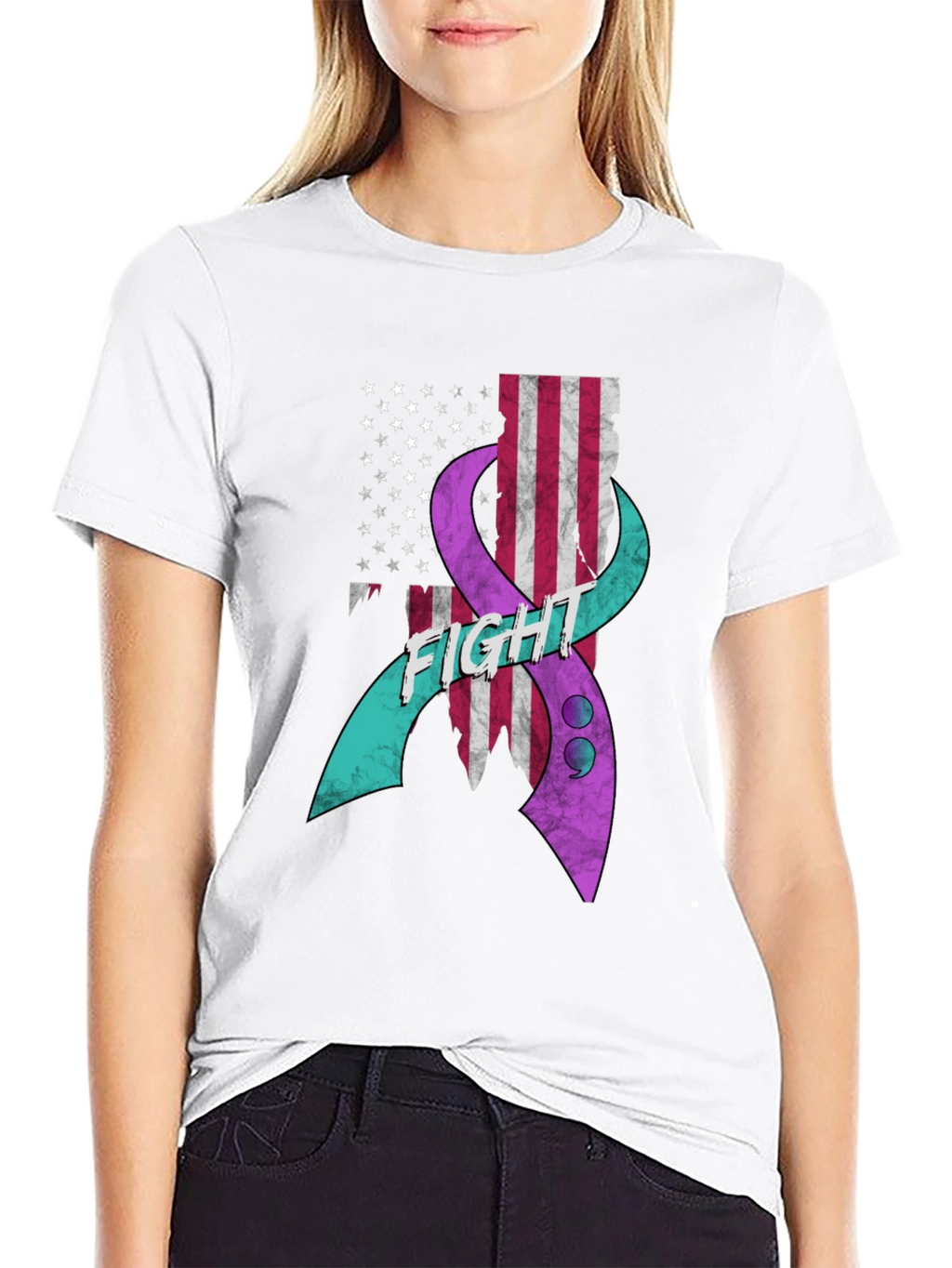 Fight Ribbon US Flag Graphic T-Shirt