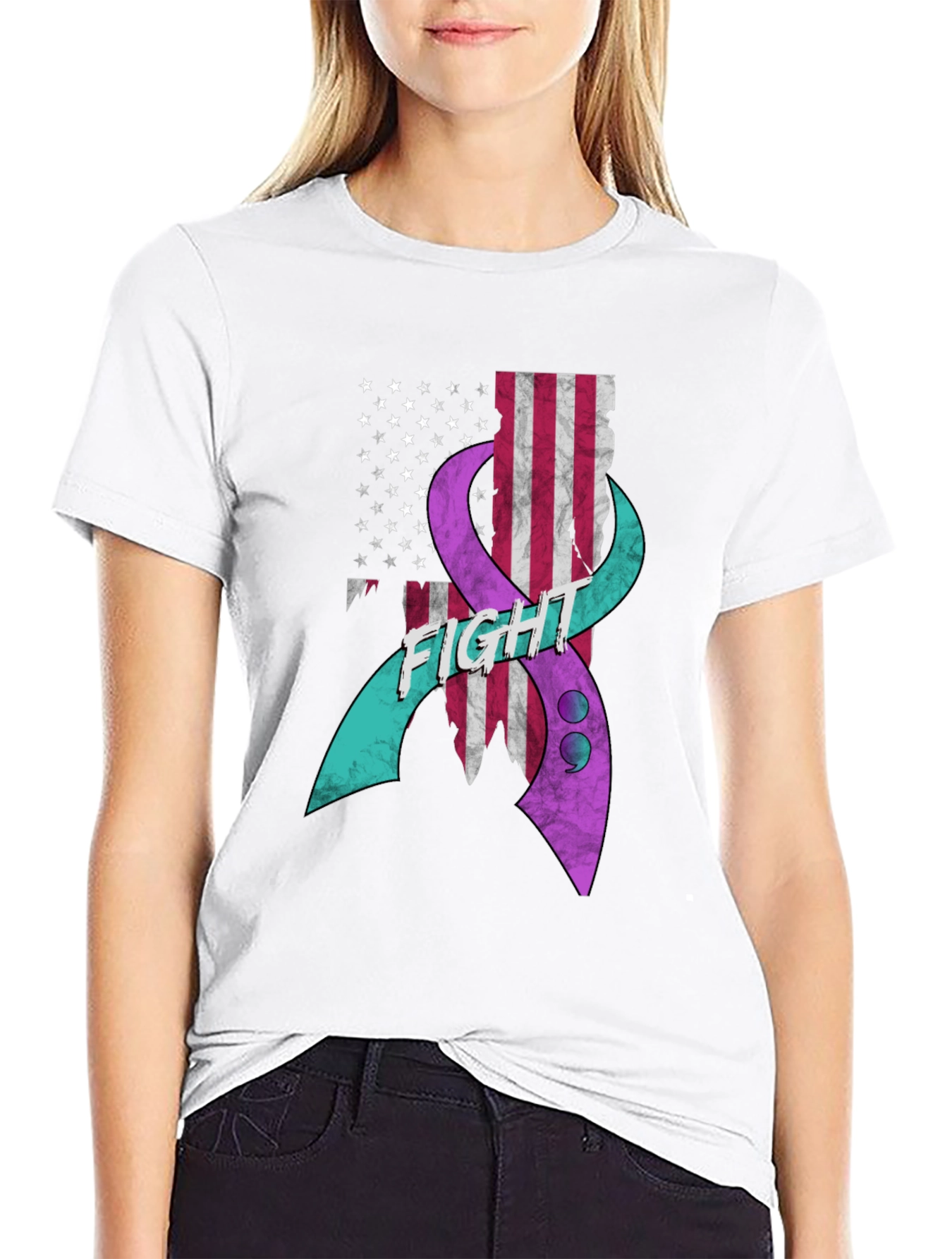 Fight Ribbon US Flag Graphic T-Shirt