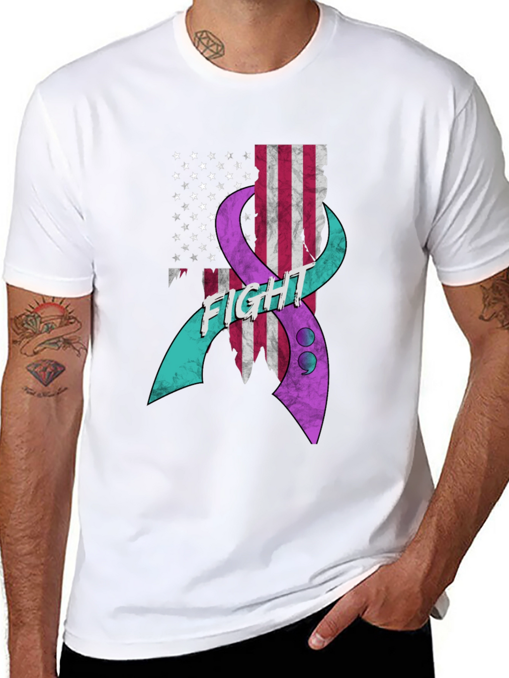Fight Ribbon US Flag Graphic T-Shirt