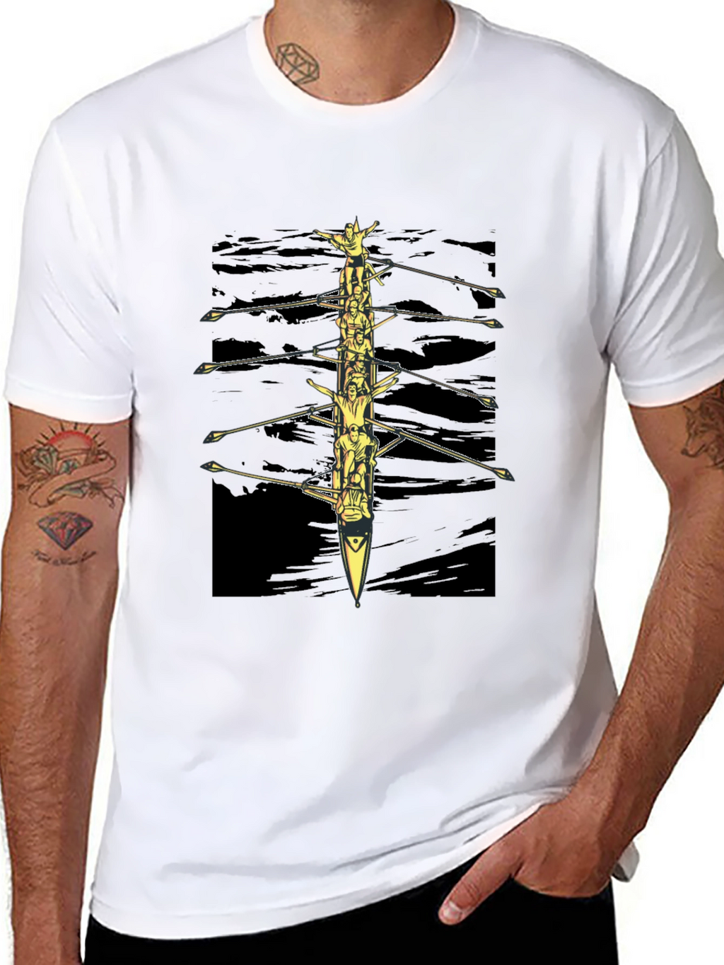 Rowing Team Graphic Tee - Black Crewneck T-Shirt